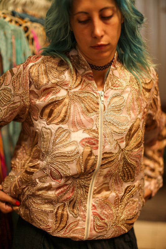 SILK SEQUIN EMBROIDERED BOMBER JACKET JUDE - BANGKOK TAILOR CLOTHING STORE - HANDMADE CLOTHING