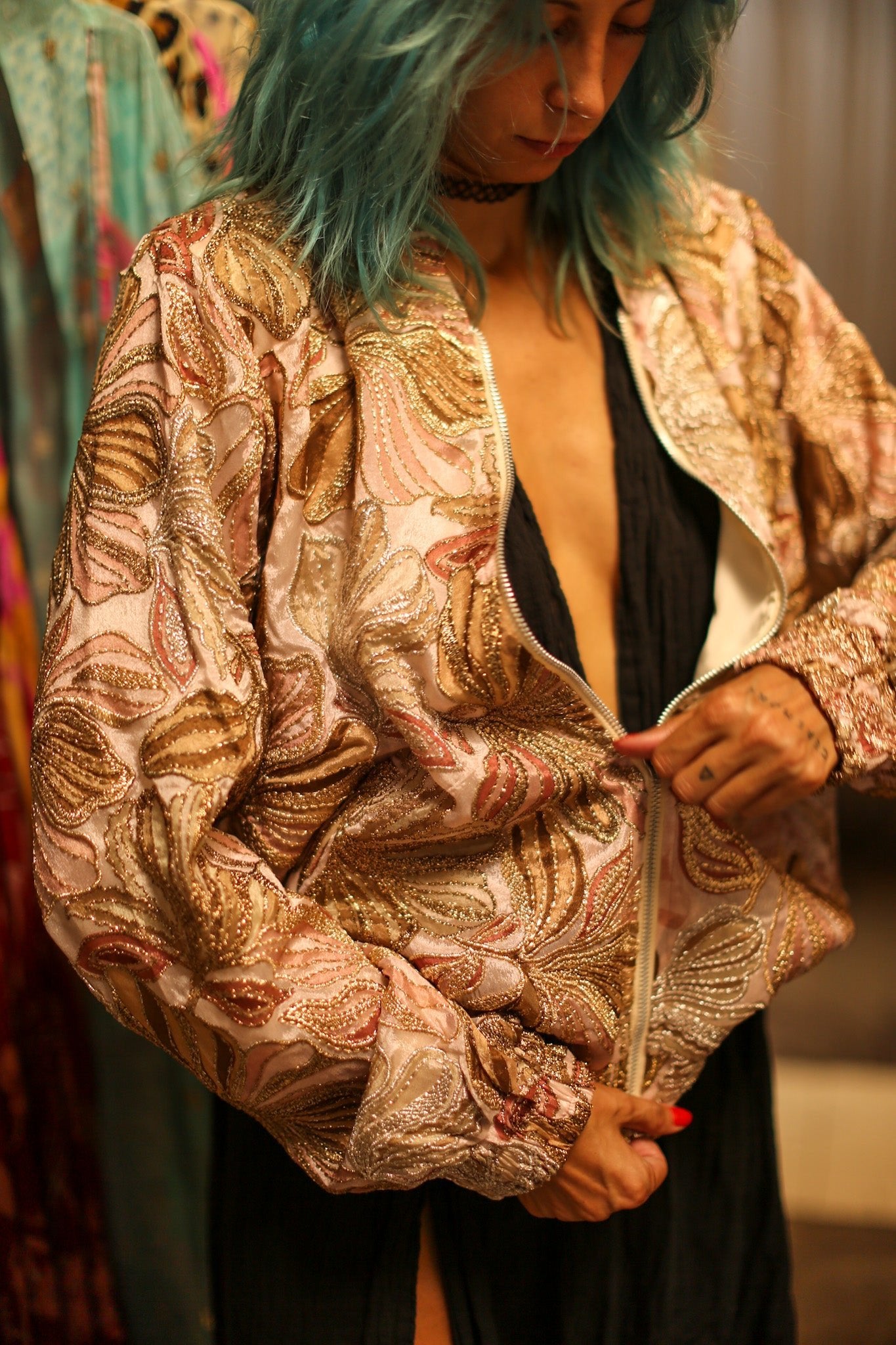 SILK SEQUIN EMBROIDERED BOMBER JACKET JUDE - BANGKOK TAILOR CLOTHING STORE - HANDMADE CLOTHING