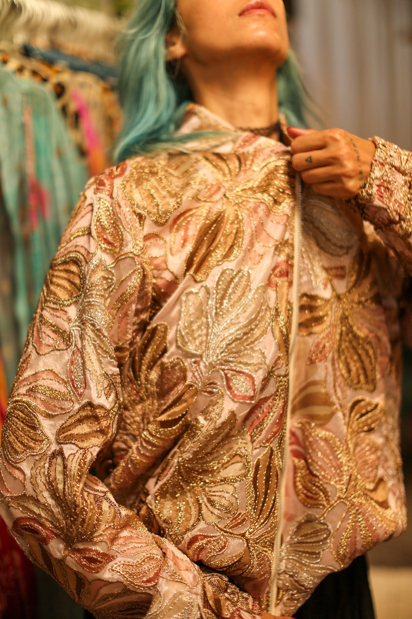 SILK SEQUIN EMBROIDERED BOMBER JACKET JUDE - BANGKOK TAILOR CLOTHING STORE - HANDMADE CLOTHING