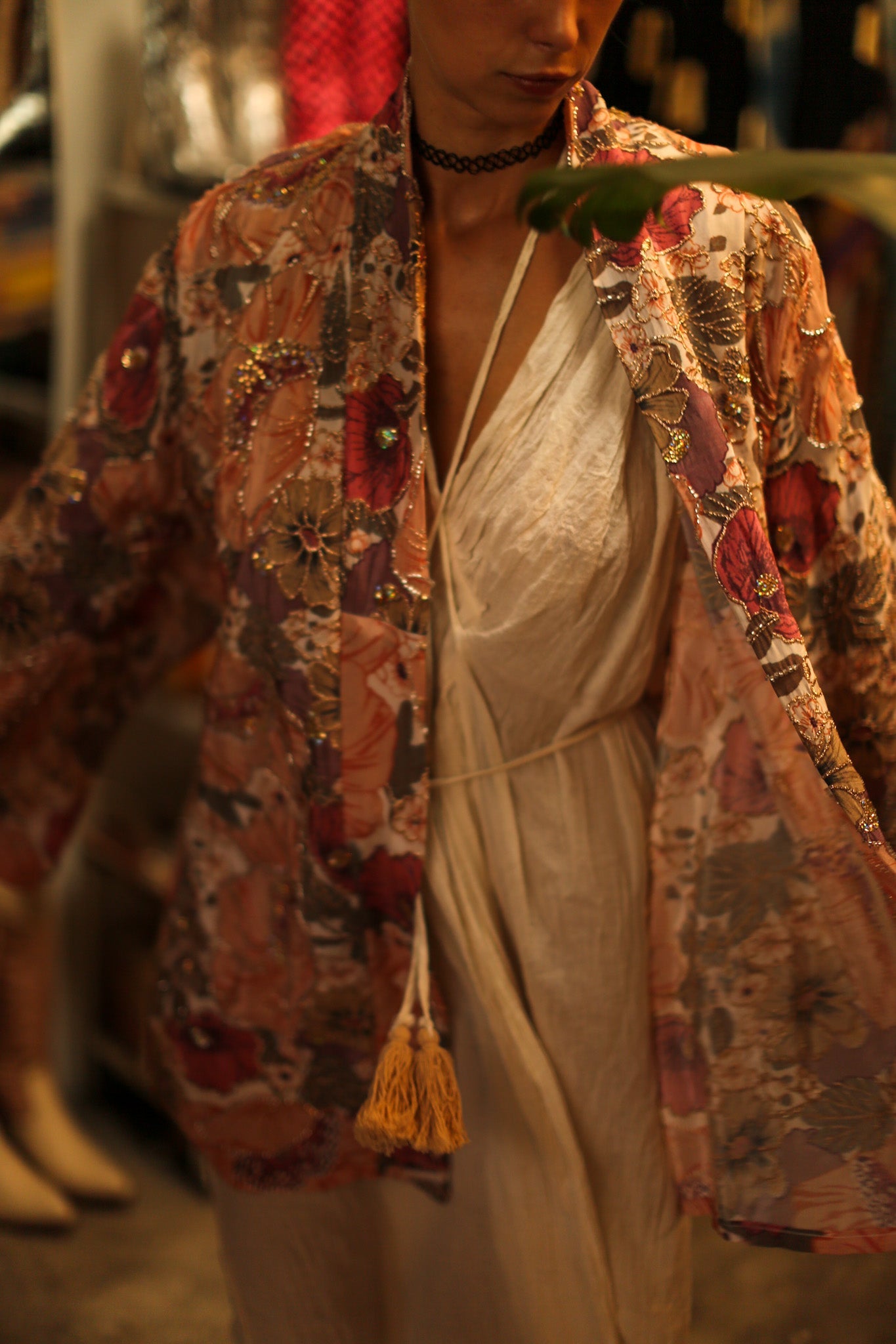 SILk SEQUIN EMBROIDERED KIMONO LUZI - BANGKOK TAILOR CLOTHING STORE - HANDMADE CLOTHING