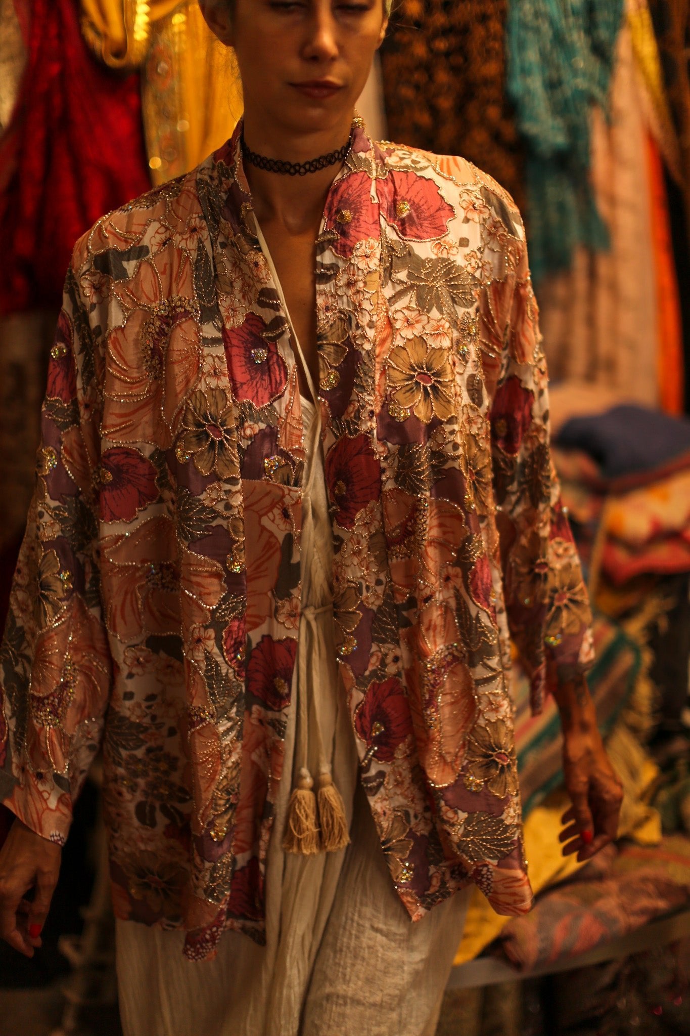 SILk SEQUIN EMBROIDERED KIMONO LUZI - BANGKOK TAILOR CLOTHING STORE - HANDMADE CLOTHING