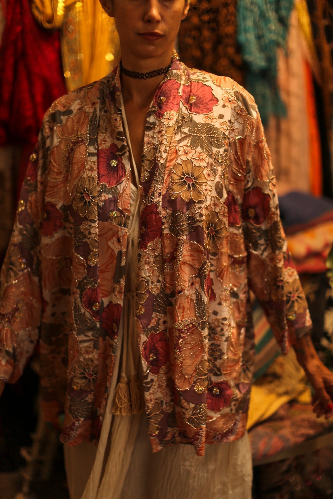 SILk SEQUIN EMBROIDERED KIMONO LUZI - BANGKOK TAILOR CLOTHING STORE - HANDMADE CLOTHING