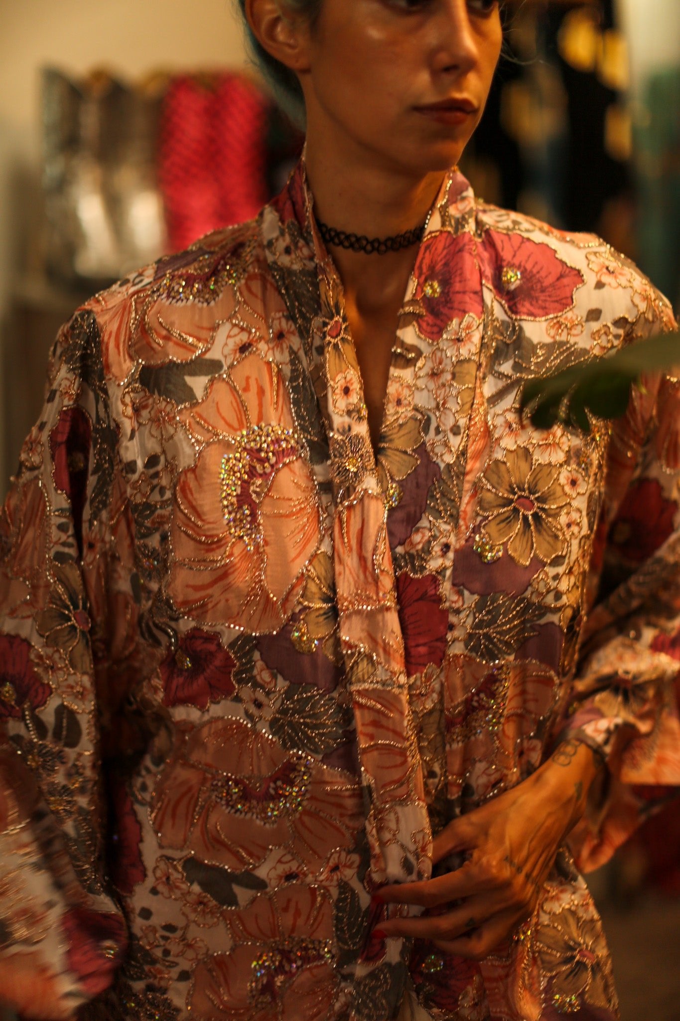 SILk SEQUIN EMBROIDERED KIMONO LUZI - BANGKOK TAILOR CLOTHING STORE - HANDMADE CLOTHING
