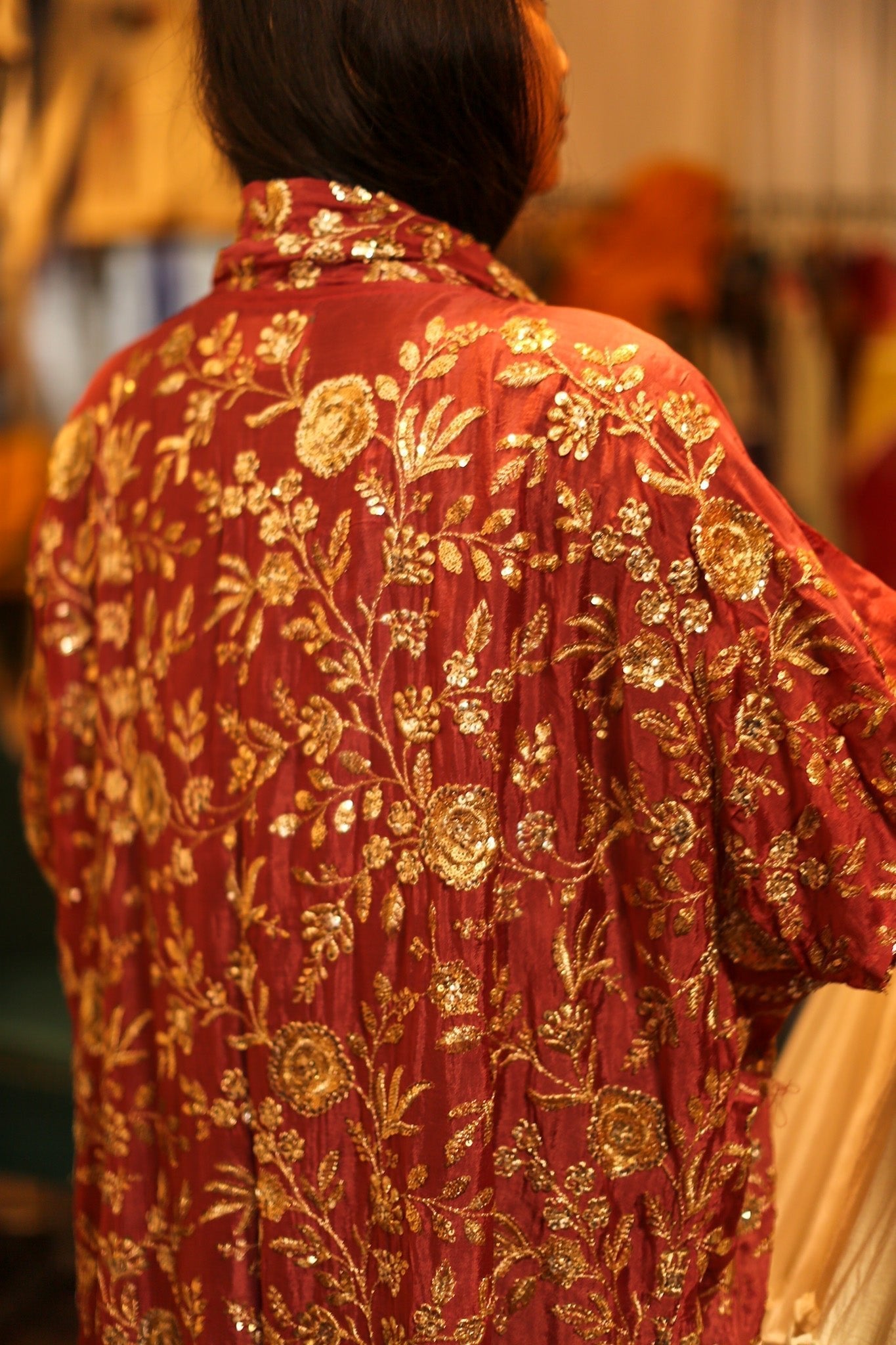 SILK SEQUIN EMBROIDERED KIMONO ODO - BANGKOK TAILOR CLOTHING STORE - HANDMADE CLOTHING