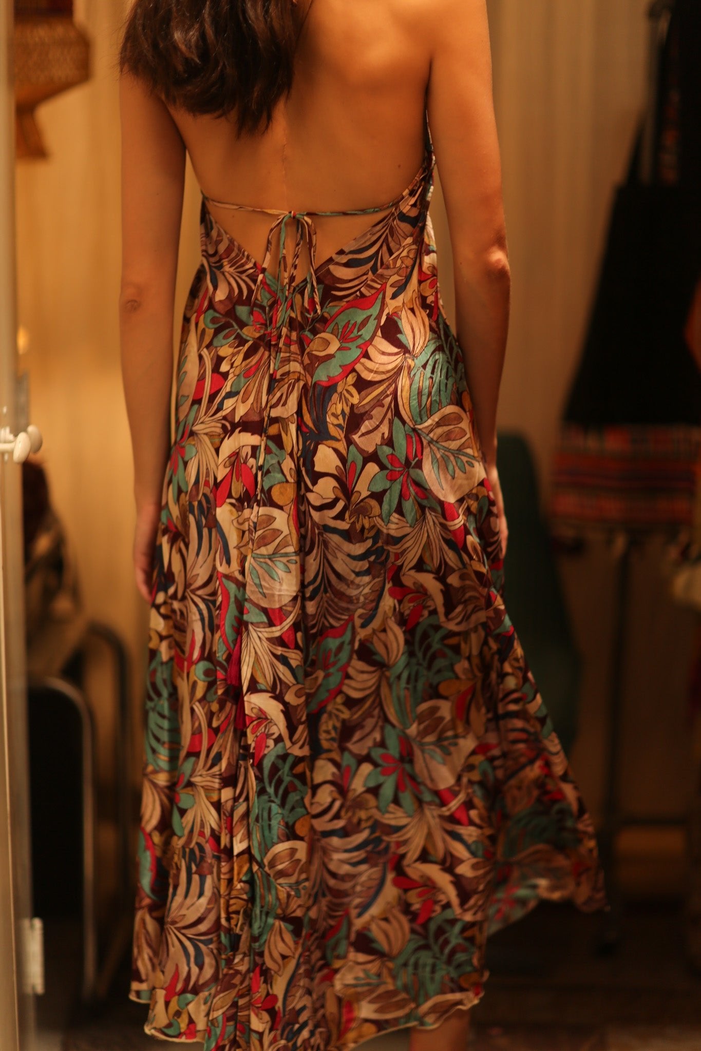 SILK STRAP DRESS HANNAH BROWN JUNGLE FEVER - BANGKOK TAILOR CLOTHING STORE - HANDMADE CLOTHING
