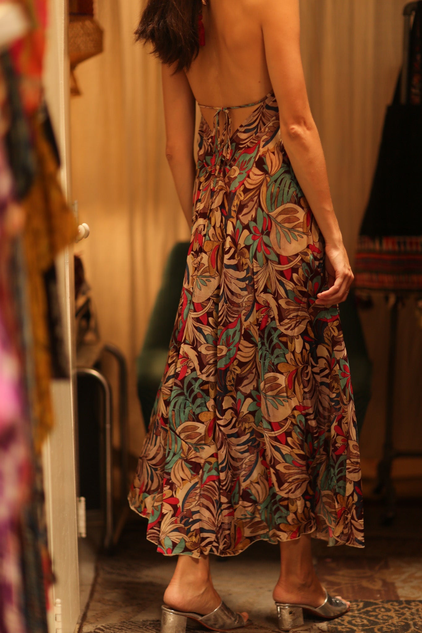 SILK STRAP DRESS HANNAH BROWN JUNGLE FEVER - BANGKOK TAILOR CLOTHING STORE - HANDMADE CLOTHING