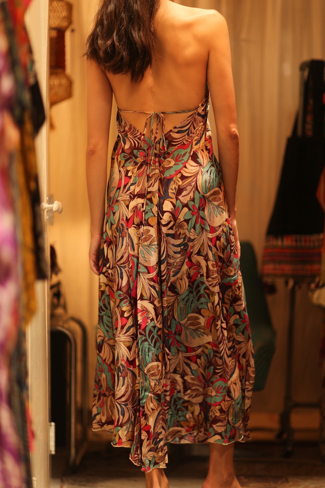 SILK STRAP DRESS HANNAH BROWN JUNGLE FEVER - BANGKOK TAILOR CLOTHING STORE - HANDMADE CLOTHING