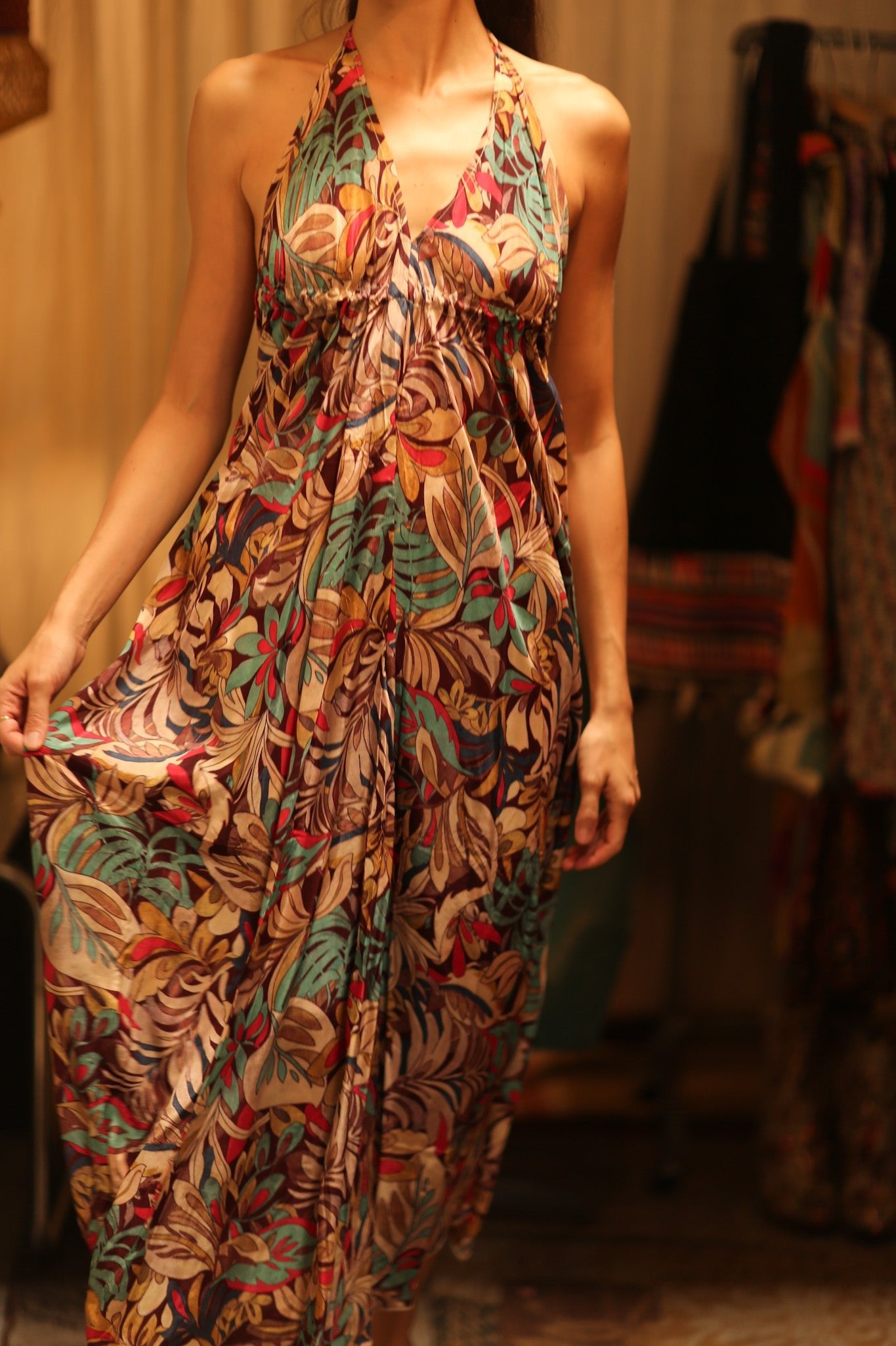 SILK STRAP DRESS HANNAH BROWN JUNGLE FEVER - BANGKOK TAILOR CLOTHING STORE - HANDMADE CLOTHING