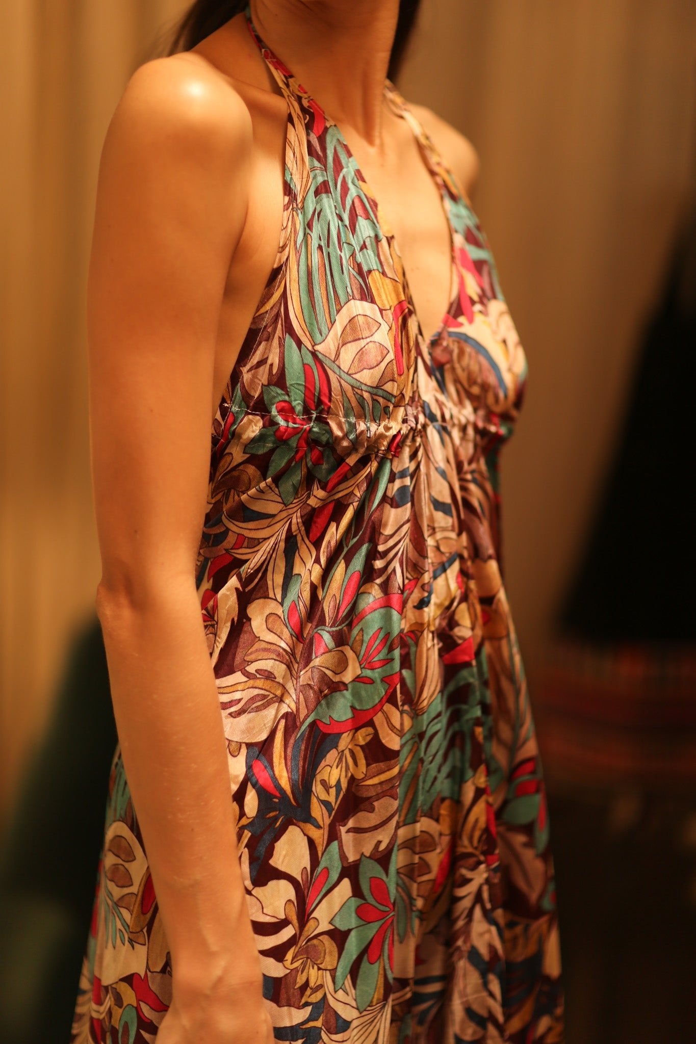 SILK STRAP DRESS HANNAH BROWN JUNGLE FEVER - BANGKOK TAILOR CLOTHING STORE - HANDMADE CLOTHING