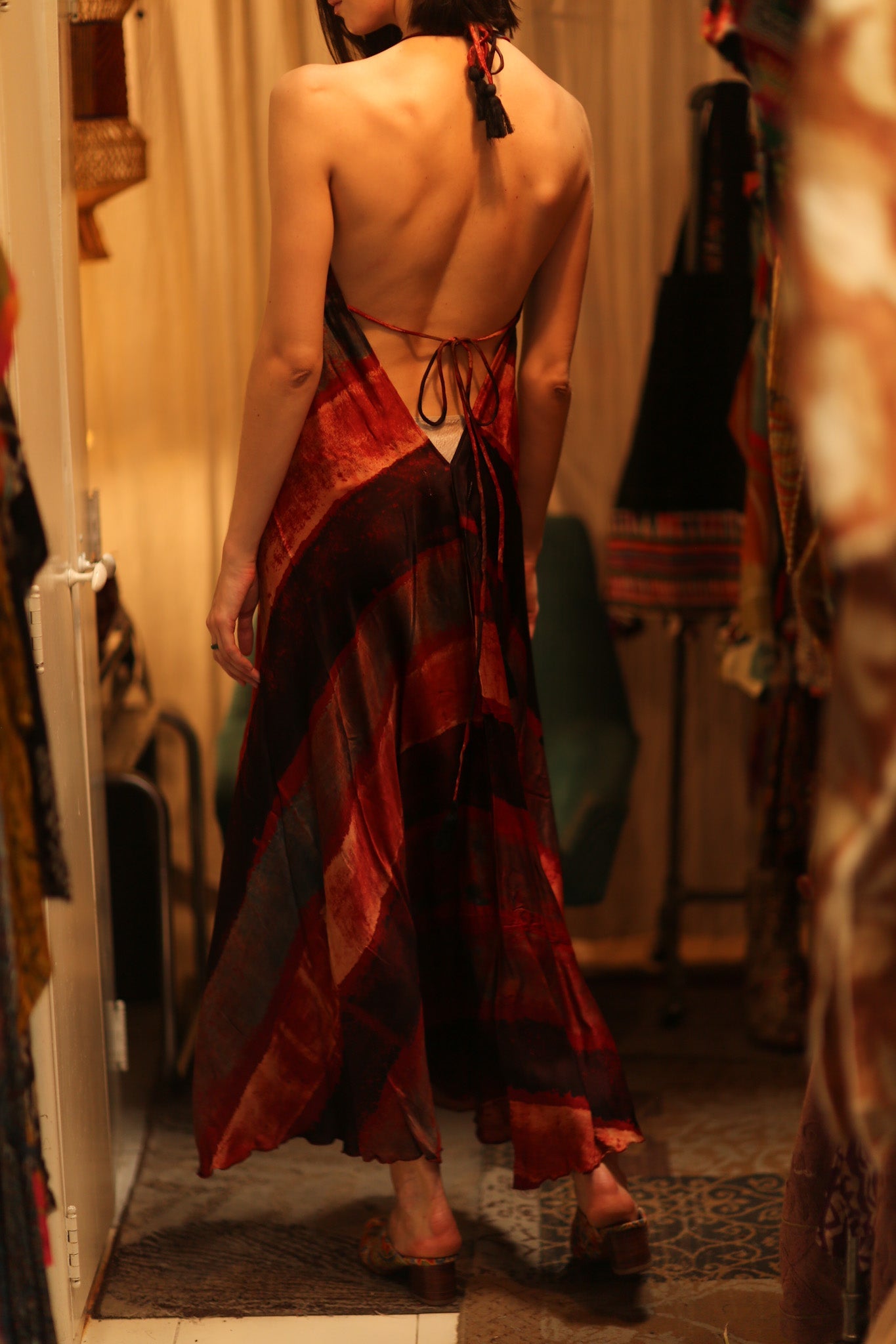 SILK SUMMER STRAP DRESS HANNAH RED STRIPE - BANGKOK TAILOR CLOTHING STORE - HANDMADE CLOTHING