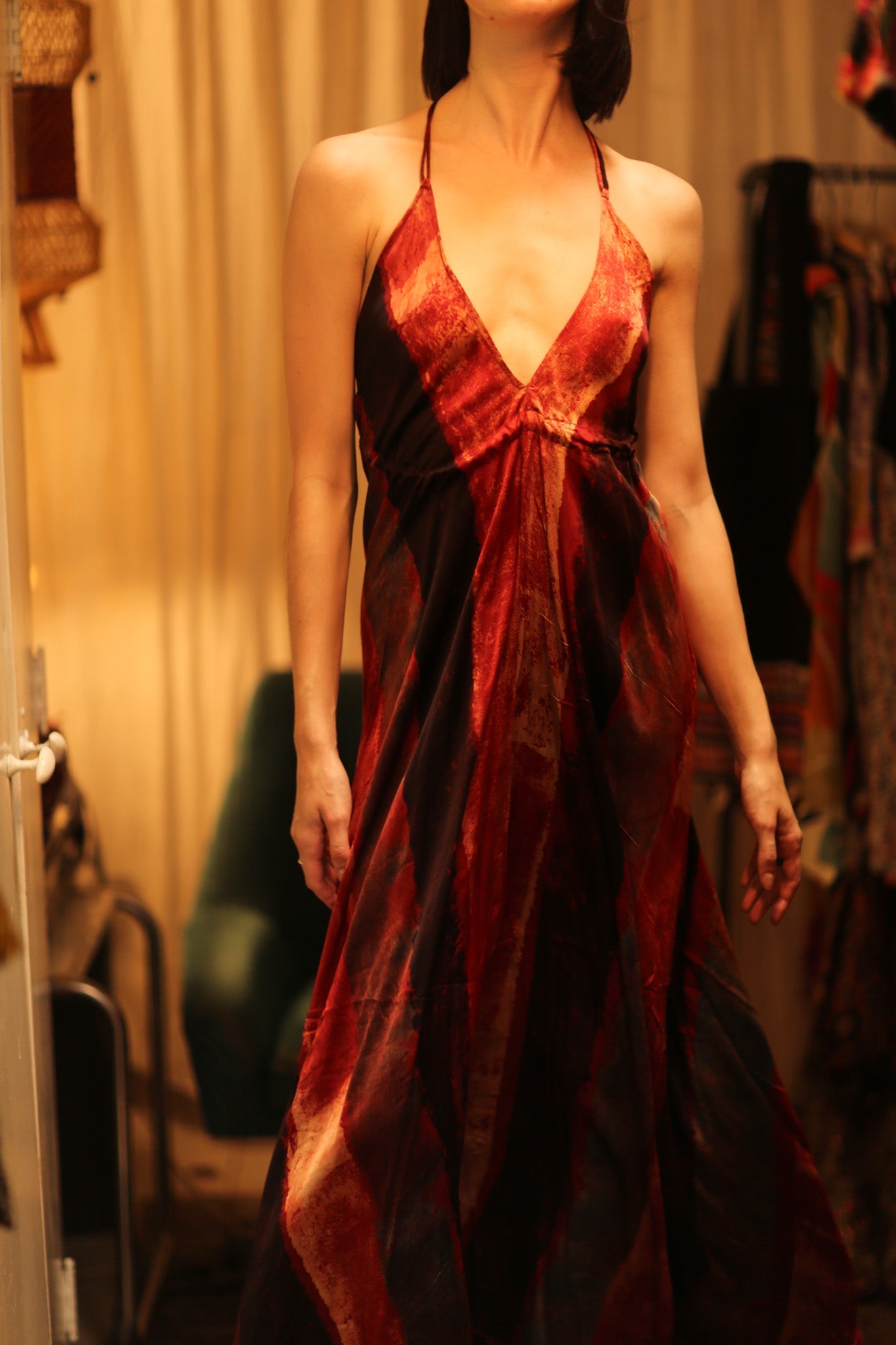 SILK SUMMER STRAP DRESS HANNAH RED STRIPE - BANGKOK TAILOR CLOTHING STORE - HANDMADE CLOTHING