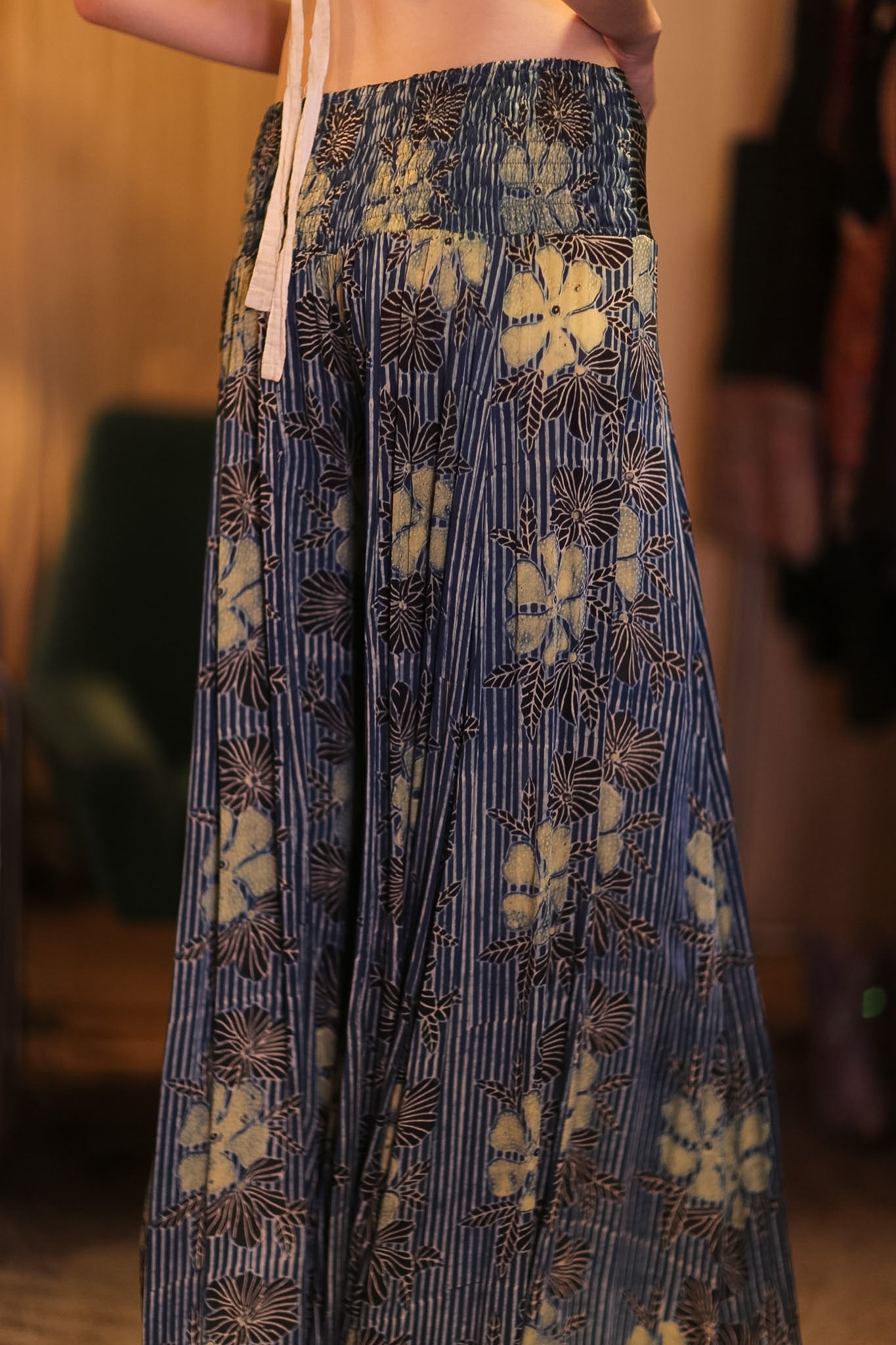 SILK WIDE LEGS LONG PANTS RUBY HIBISCUS - BANGKOK TAILOR CLOTHING STORE - HANDMADE CLOTHING