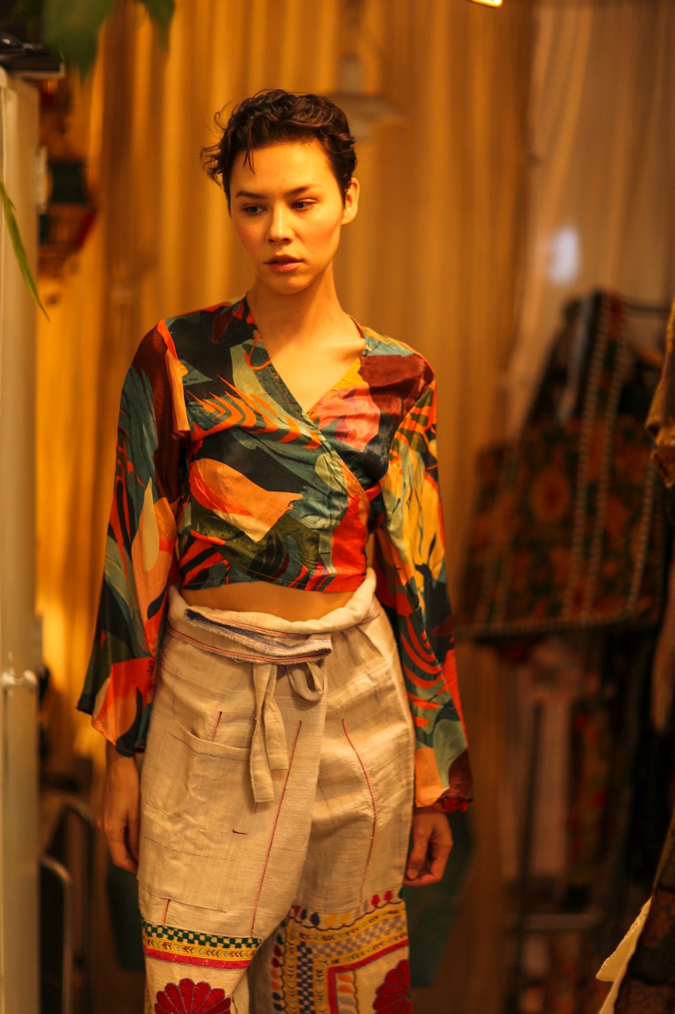 SILK WRAP TOP AURELIA DARK ORLY - BANGKOK TAILOR CLOTHING STORE - HANDMADE CLOTHING