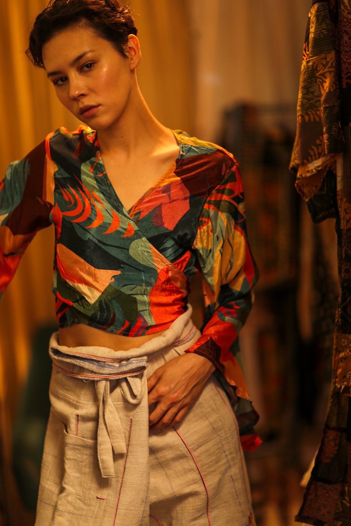 SILK WRAP TOP AURELIA DARK ORLY - BANGKOK TAILOR CLOTHING STORE - HANDMADE CLOTHING