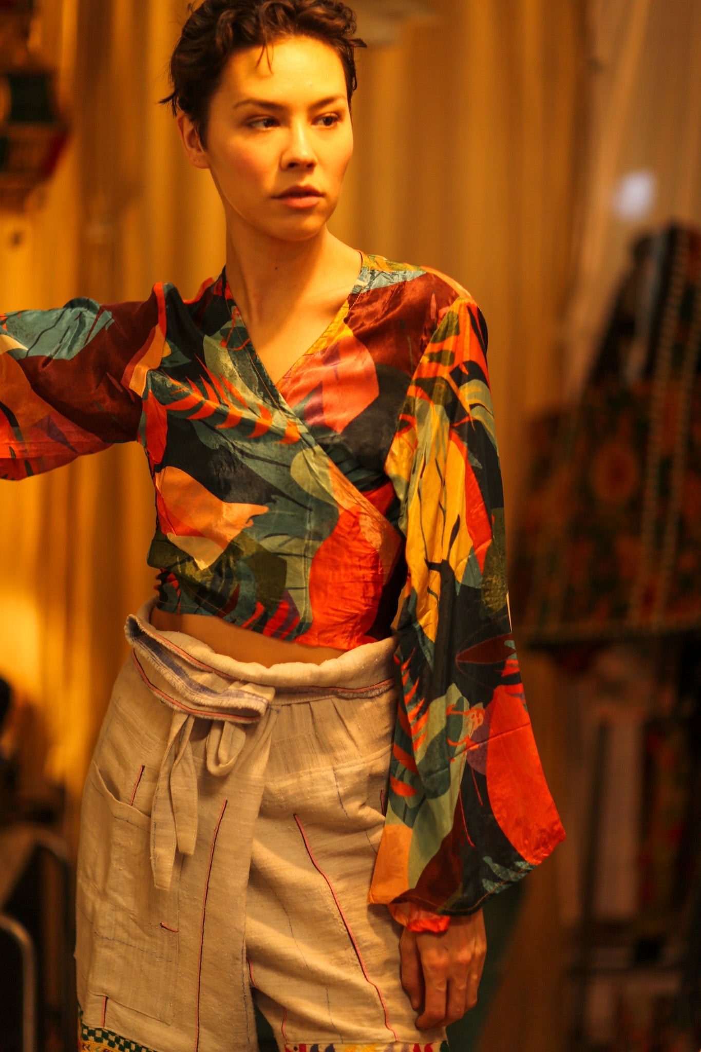 SILK WRAP TOP AURELIA DARK ORLY - BANGKOK TAILOR CLOTHING STORE - HANDMADE CLOTHING