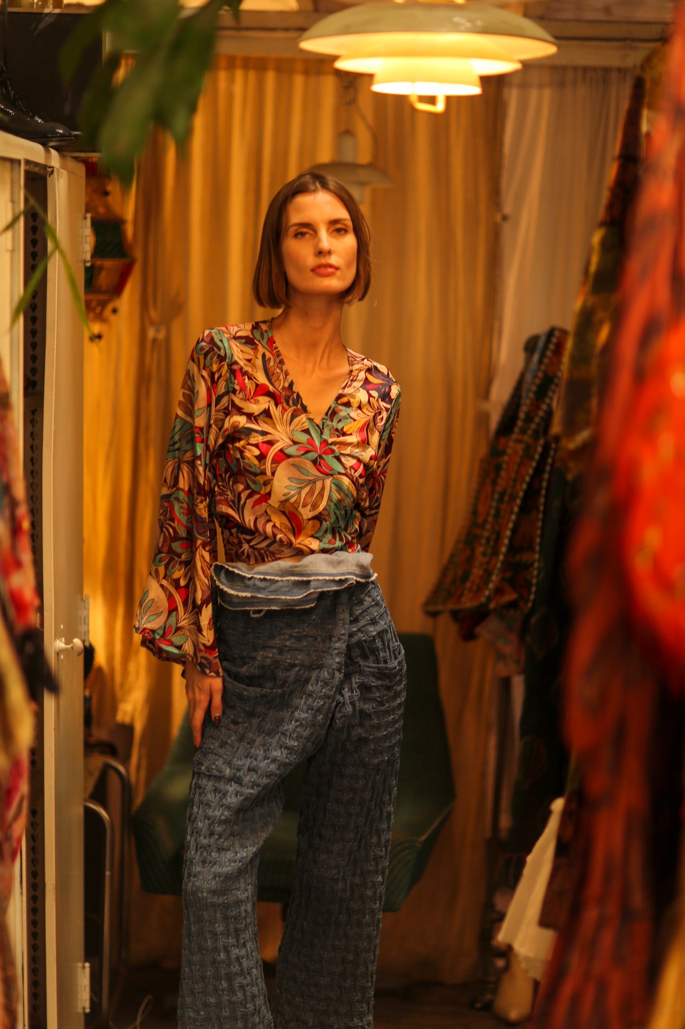 SILK WRAP TOP AVRELIA BROWN JUNGLE - BANGKOK TAILOR CLOTHING STORE - HANDMADE CLOTHING