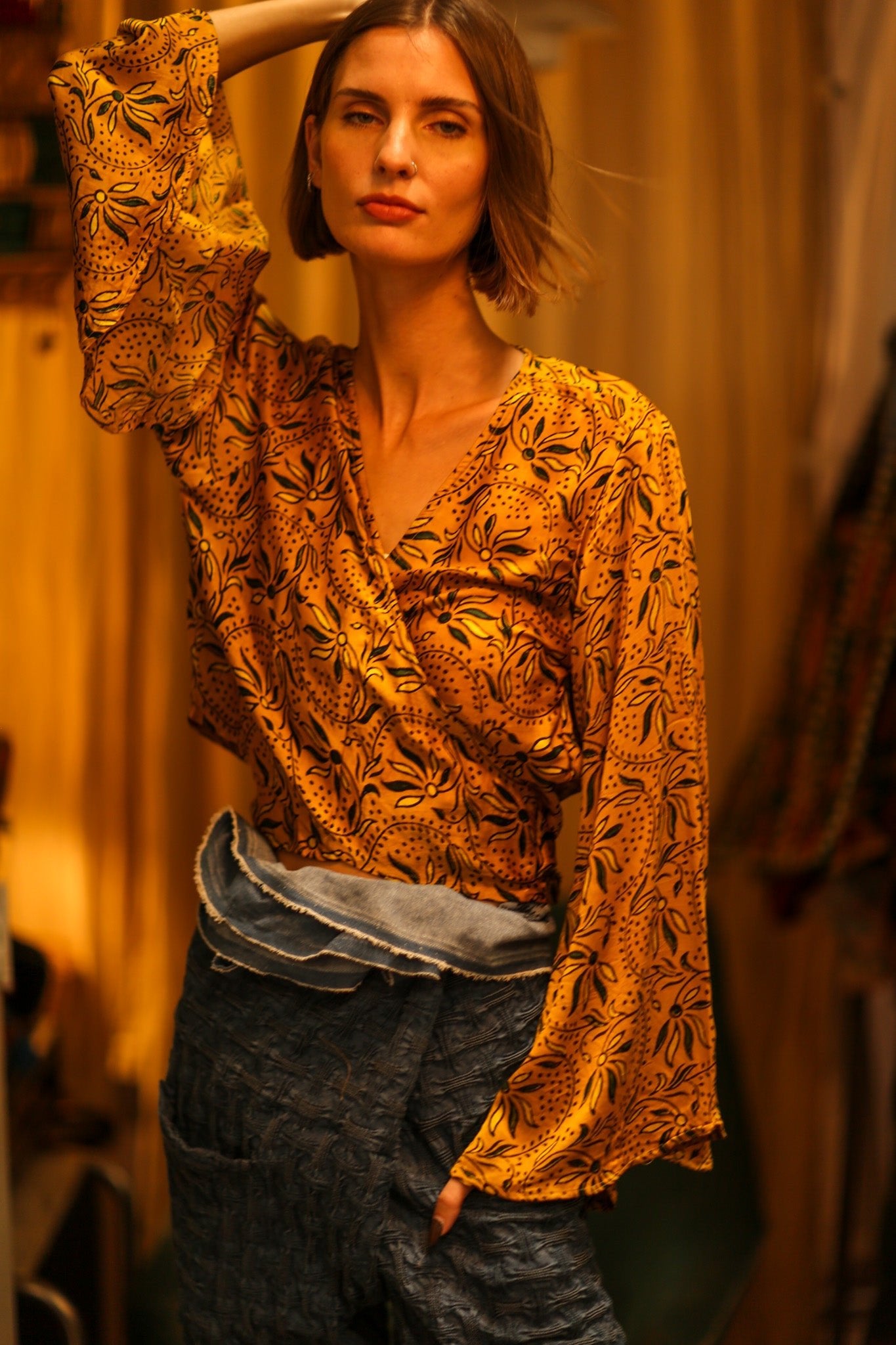 SILK WRAP TOP AVRELIA GOLDEN YELLOW - BANGKOK TAILOR CLOTHING STORE - HANDMADE CLOTHING