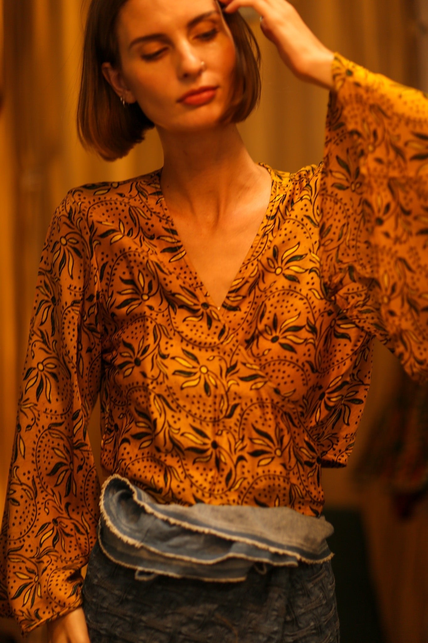 SILK WRAP TOP AVRELIA GOLDEN YELLOW - BANGKOK TAILOR CLOTHING STORE - HANDMADE CLOTHING