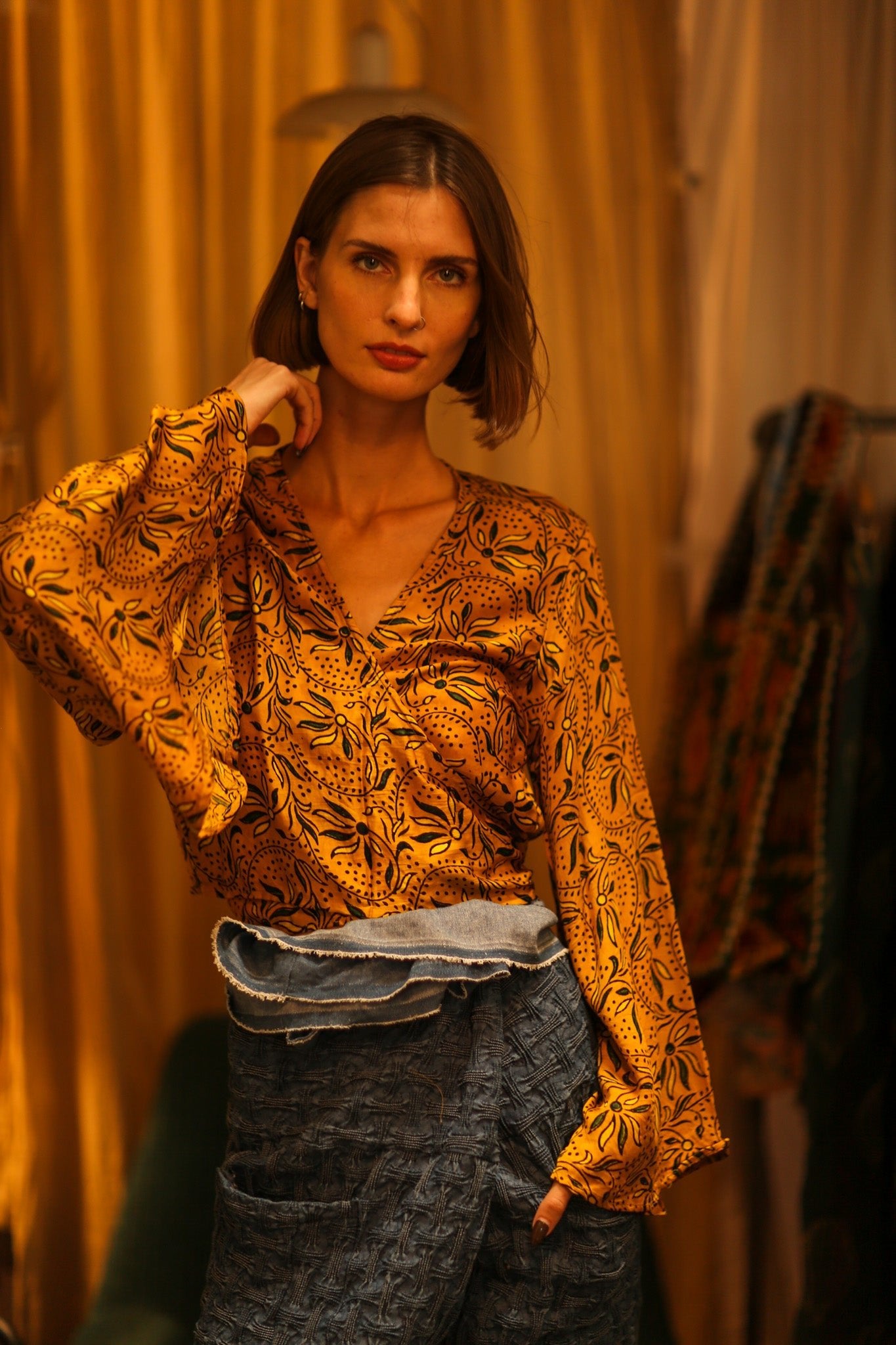 SILK WRAP TOP AVRELIA GOLDEN YELLOW - BANGKOK TAILOR CLOTHING STORE - HANDMADE CLOTHING