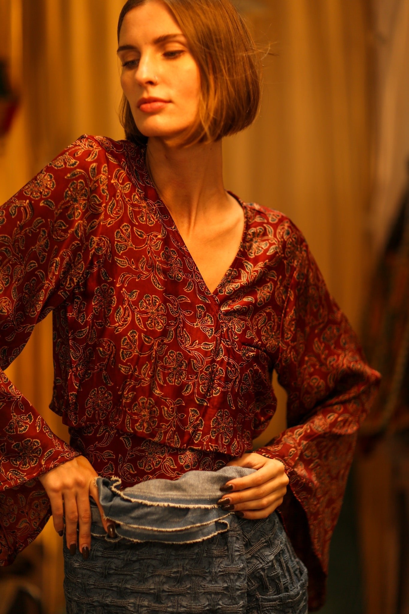 SILK WRAP TOP AVRELIA RED WINE - BANGKOK TAILOR CLOTHING STORE - HANDMADE CLOTHING