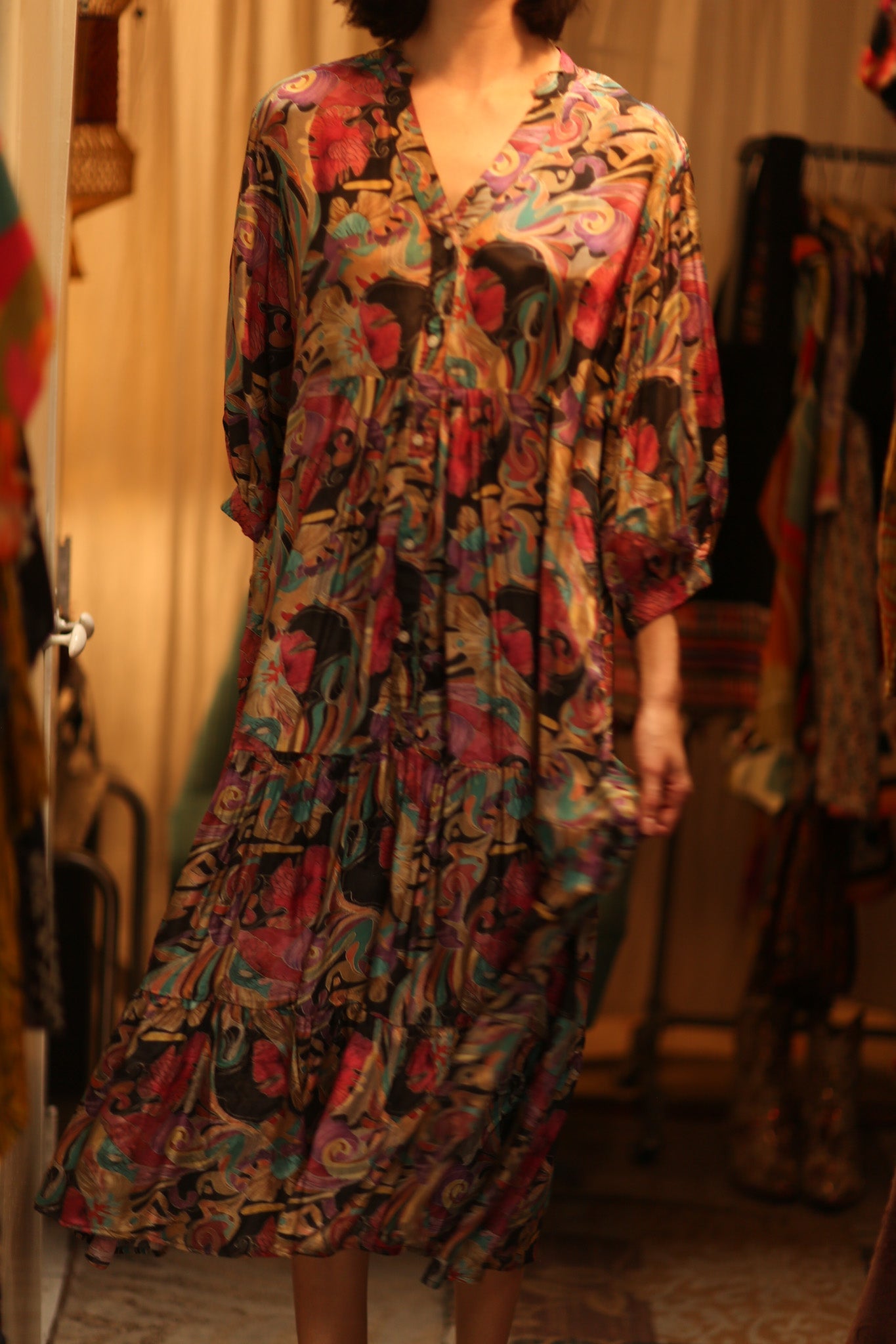 SUSIE SILK DRESS BLACK JUNGLE FEVER - BANGKOK TAILOR CLOTHING STORE - HANDMADE CLOTHING