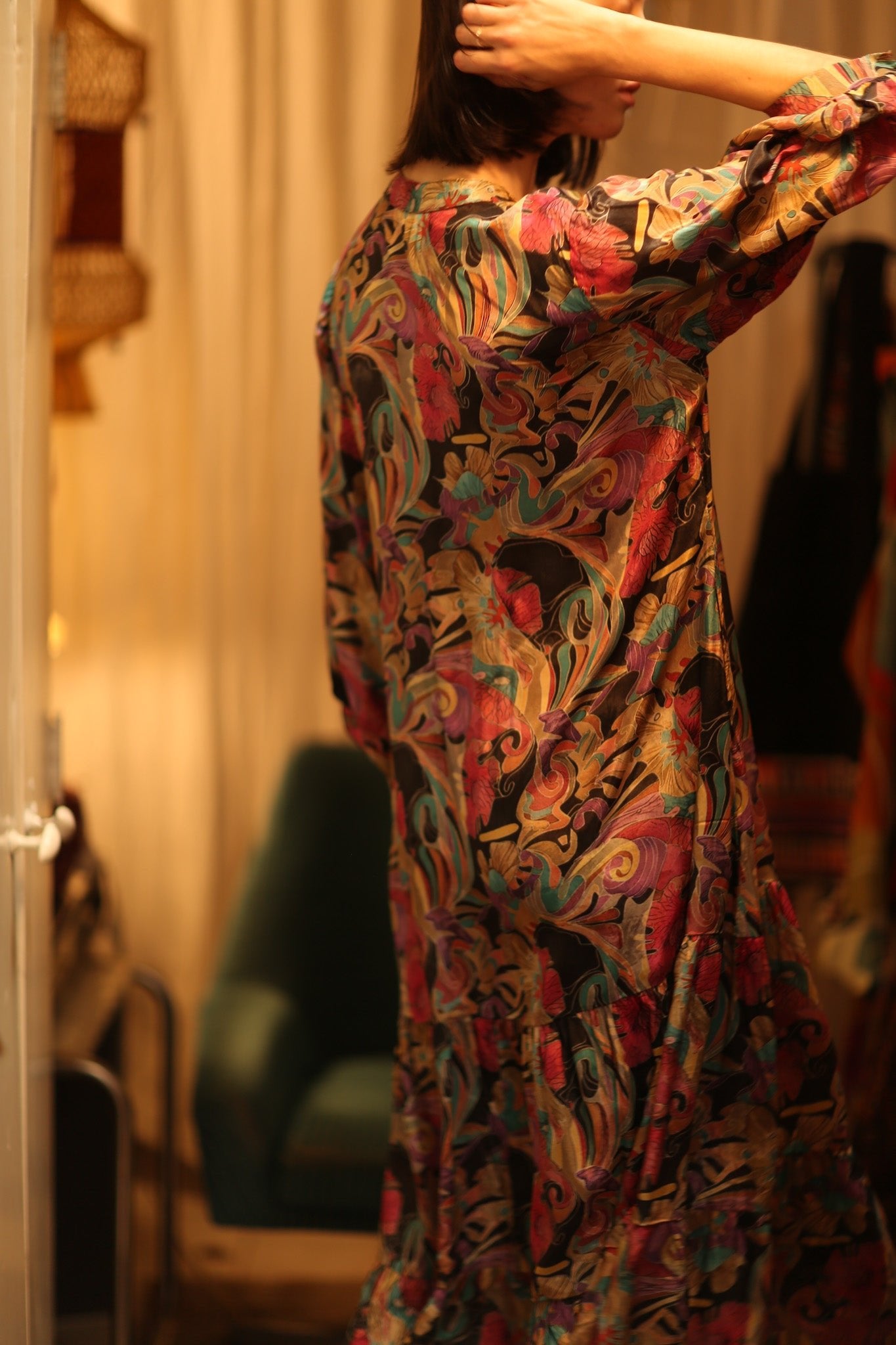 SUSIE SILK DRESS BLACK JUNGLE FEVER - BANGKOK TAILOR CLOTHING STORE - HANDMADE CLOTHING