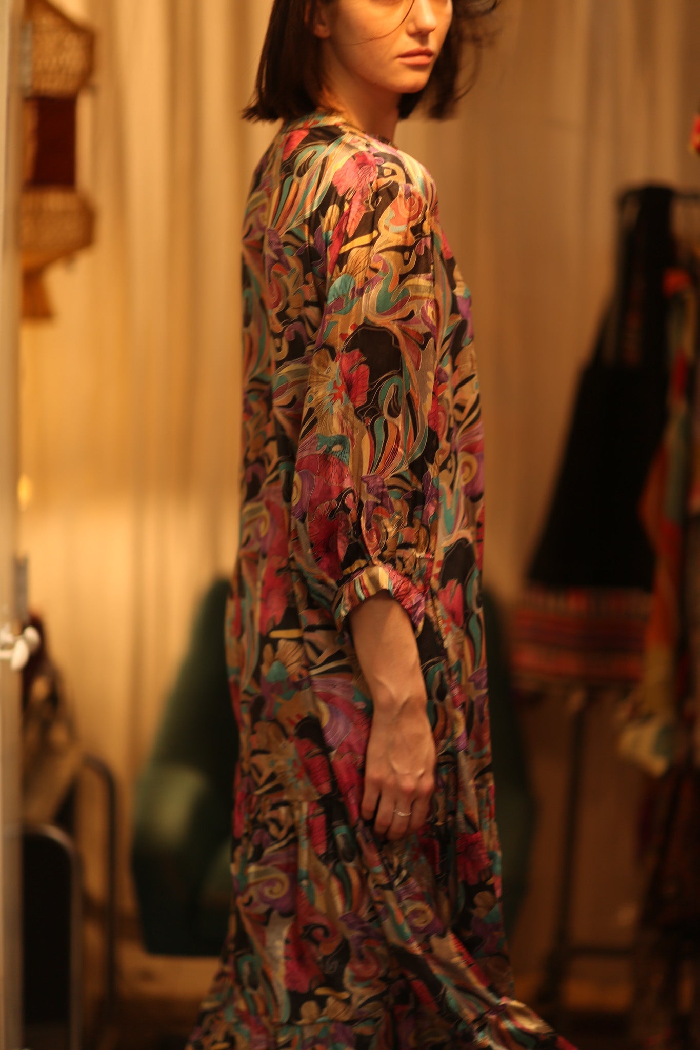 SUSIE SILK DRESS BLACK JUNGLE FEVER - BANGKOK TAILOR CLOTHING STORE - HANDMADE CLOTHING