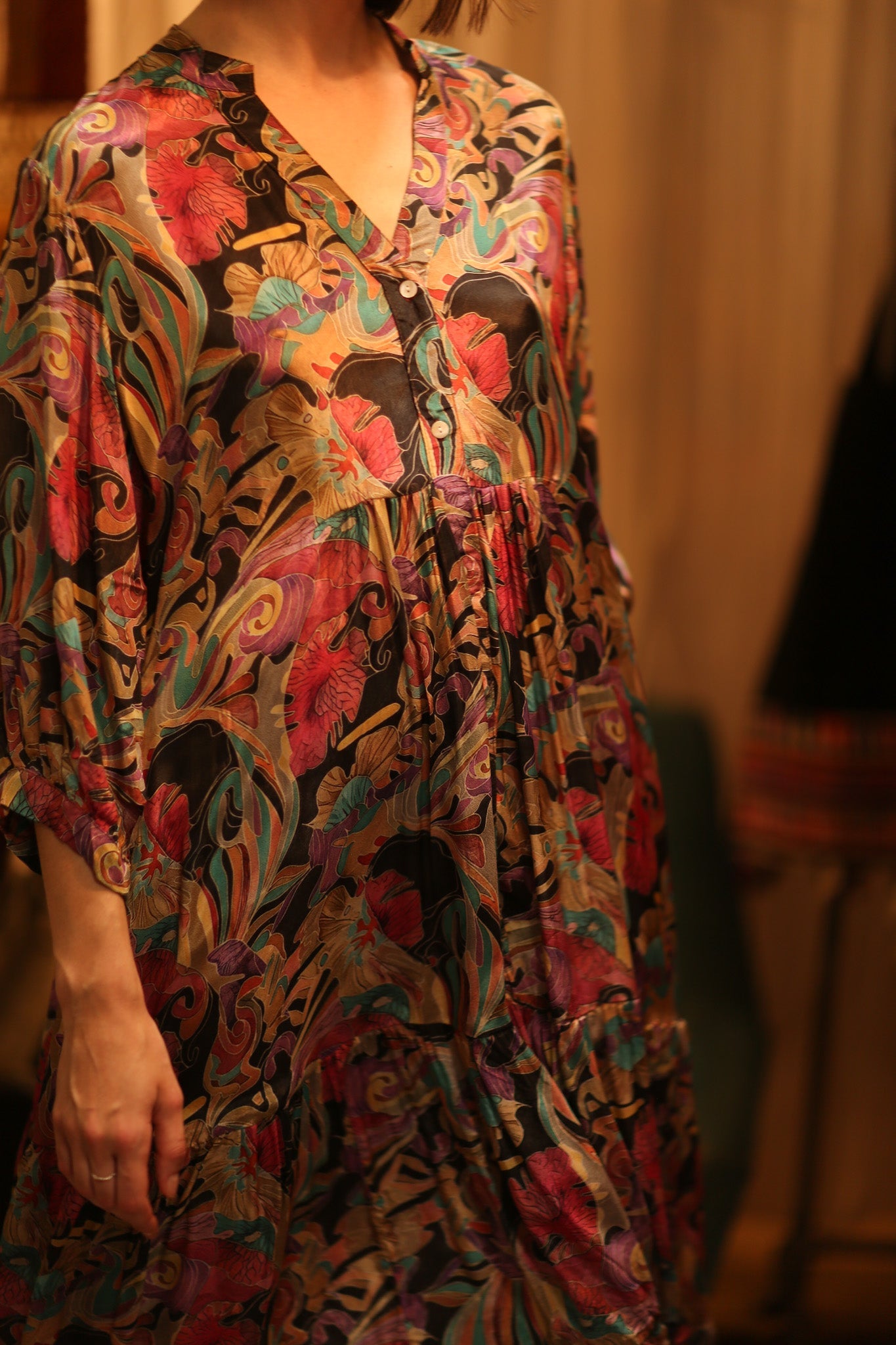 SUSIE SILK DRESS BLACK JUNGLE FEVER - BANGKOK TAILOR CLOTHING STORE - HANDMADE CLOTHING