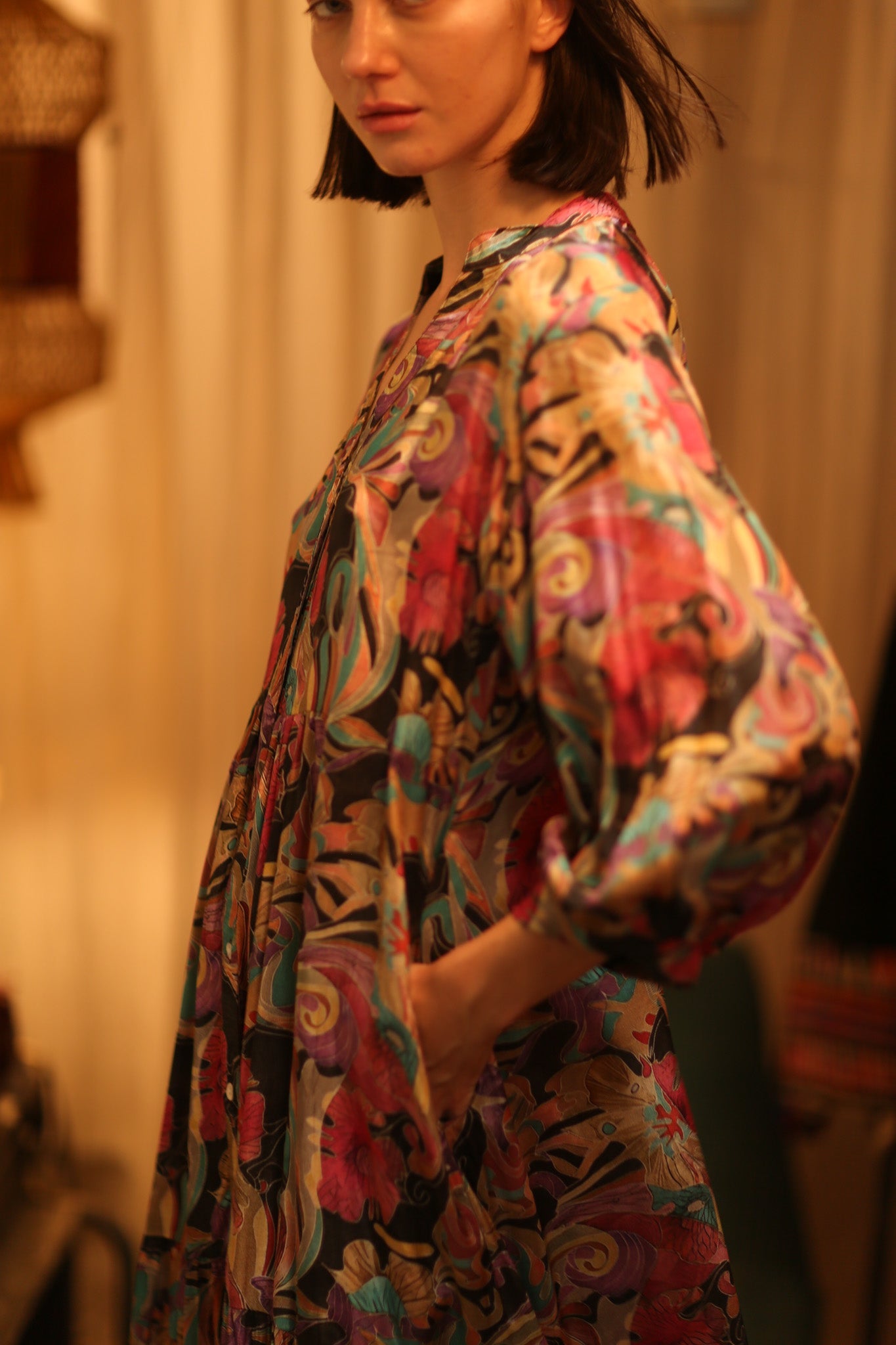 SUSIE SILK DRESS BLACK JUNGLE FEVER - BANGKOK TAILOR CLOTHING STORE - HANDMADE CLOTHING