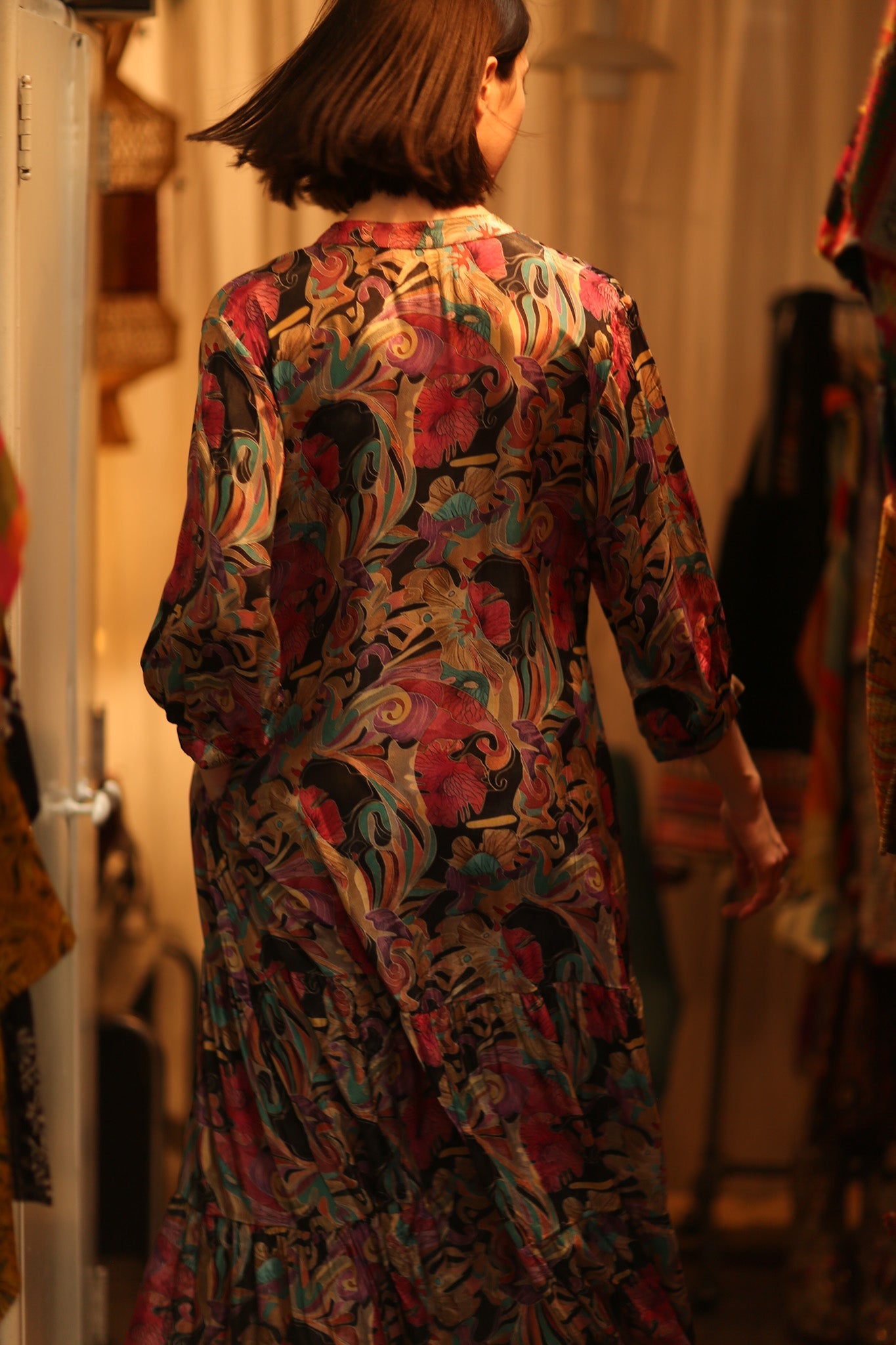 SUSIE SILK DRESS BLACK JUNGLE FEVER - BANGKOK TAILOR CLOTHING STORE - HANDMADE CLOTHING