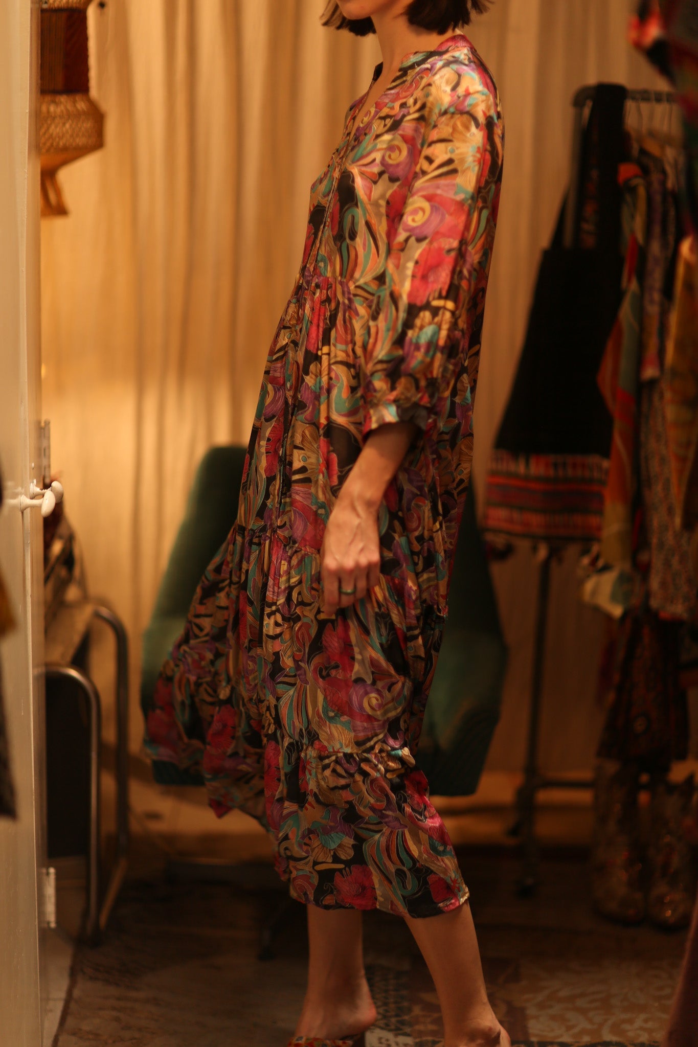 SUSIE SILK DRESS BLACK JUNGLE FEVER - BANGKOK TAILOR CLOTHING STORE - HANDMADE CLOTHING