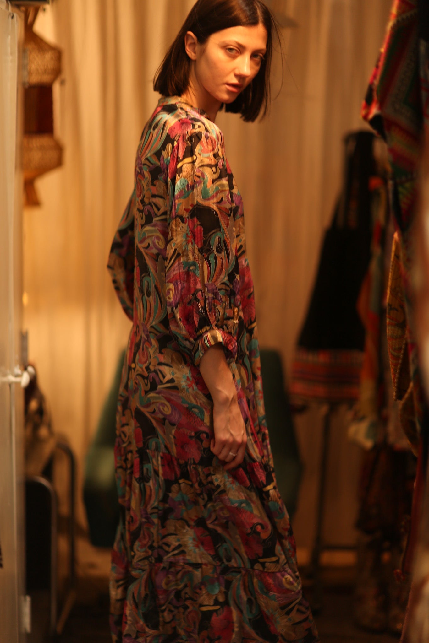 SUSIE SILK DRESS BLACK JUNGLE FEVER - BANGKOK TAILOR CLOTHING STORE - HANDMADE CLOTHING