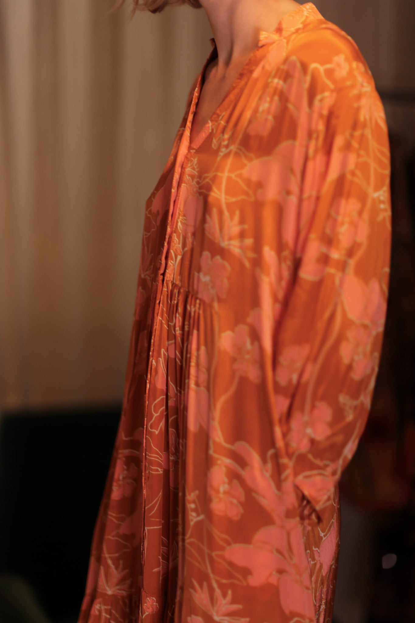 SUSIE SILK DRESS ORANGE FLOWER - BANGKOK TAILOR CLOTHING STORE - HANDMADE CLOTHING
