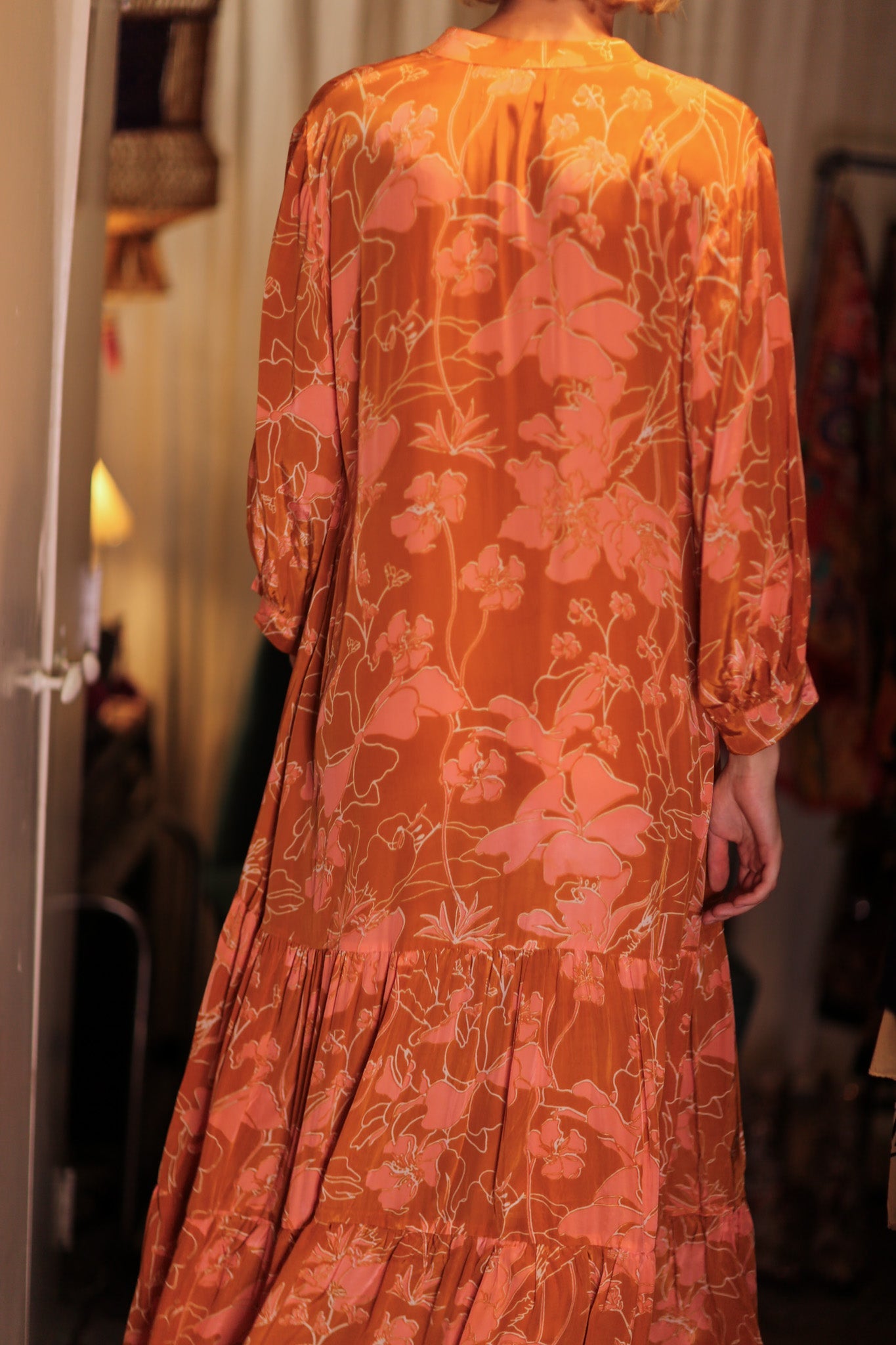 SUSIE SILK DRESS ORANGE FLOWER - BANGKOK TAILOR CLOTHING STORE - HANDMADE CLOTHING