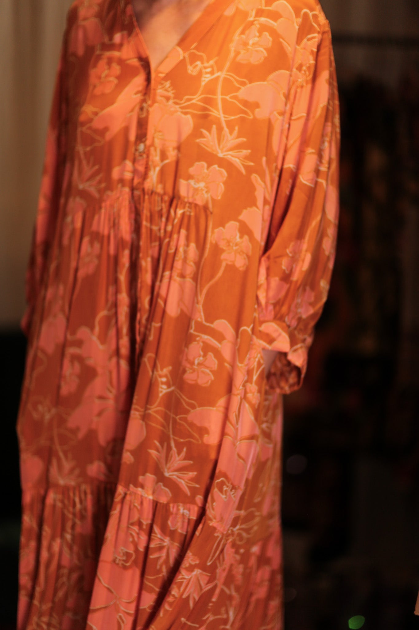 SUSIE SILK DRESS ORANGE FLOWER - BANGKOK TAILOR CLOTHING STORE - HANDMADE CLOTHING