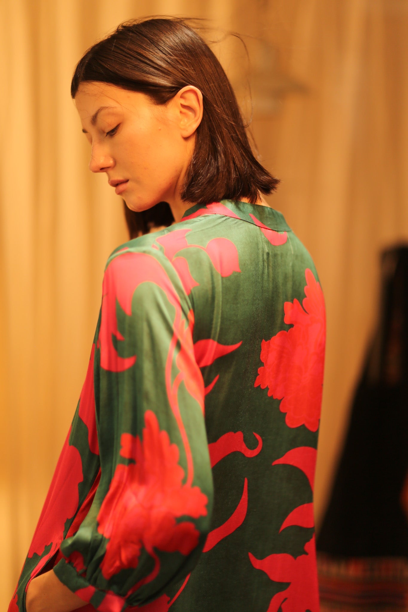 SUSIE SILK DRESS VERMILION VINES - BANGKOK TAILOR CLOTHING STORE - HANDMADE CLOTHING