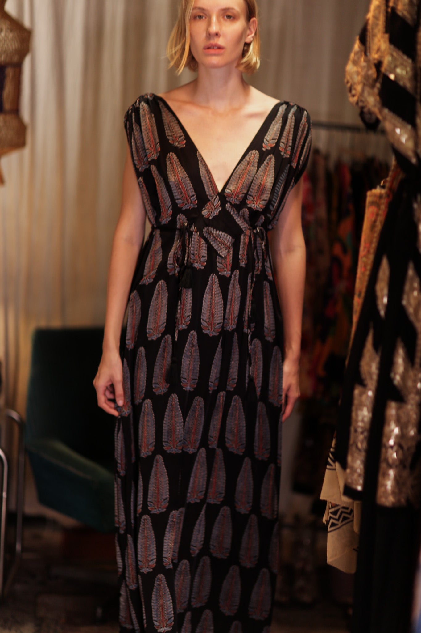 VICTORIA SILK DRESS BLACK FEATHER - BANGKOK TAILOR CLOTHING STORE - HANDMADE CLOTHING