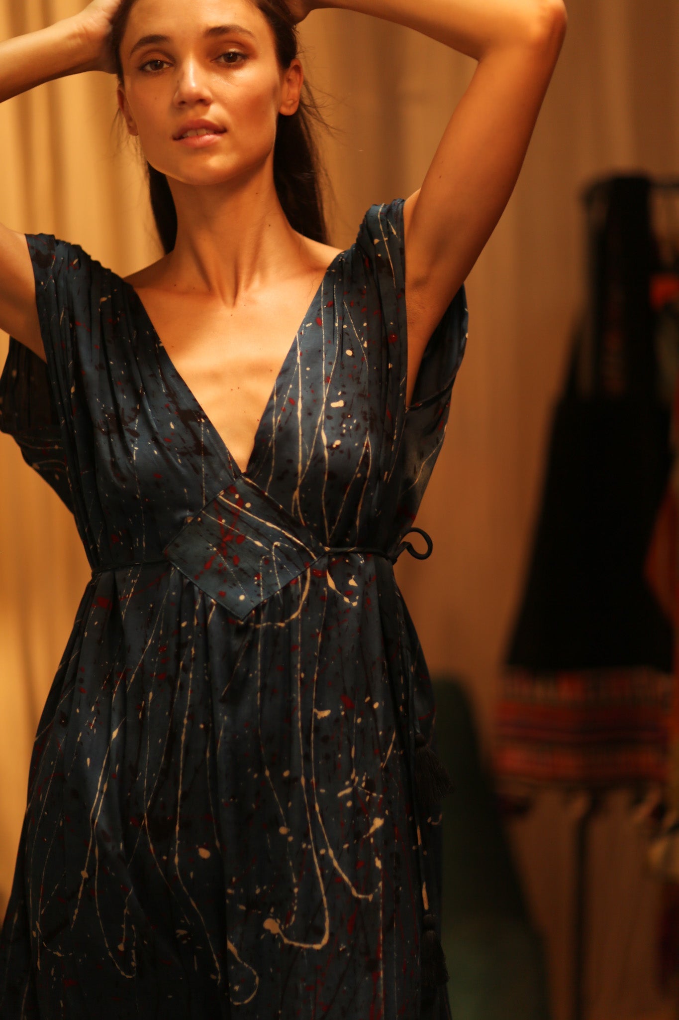 VICTORIA SILK DRESS BLUE POLLOCK - BANGKOK TAILOR CLOTHING STORE - HANDMADE CLOTHING
