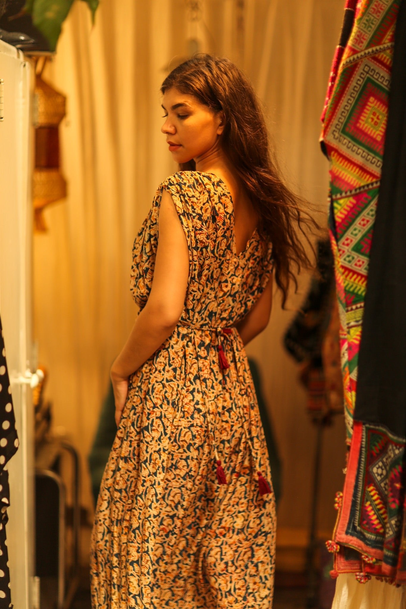 VICTORIA SILK DRESS LEAFY BLUE - BANGKOK TAILOR CLOTHING STORE - HANDMADE CLOTHING