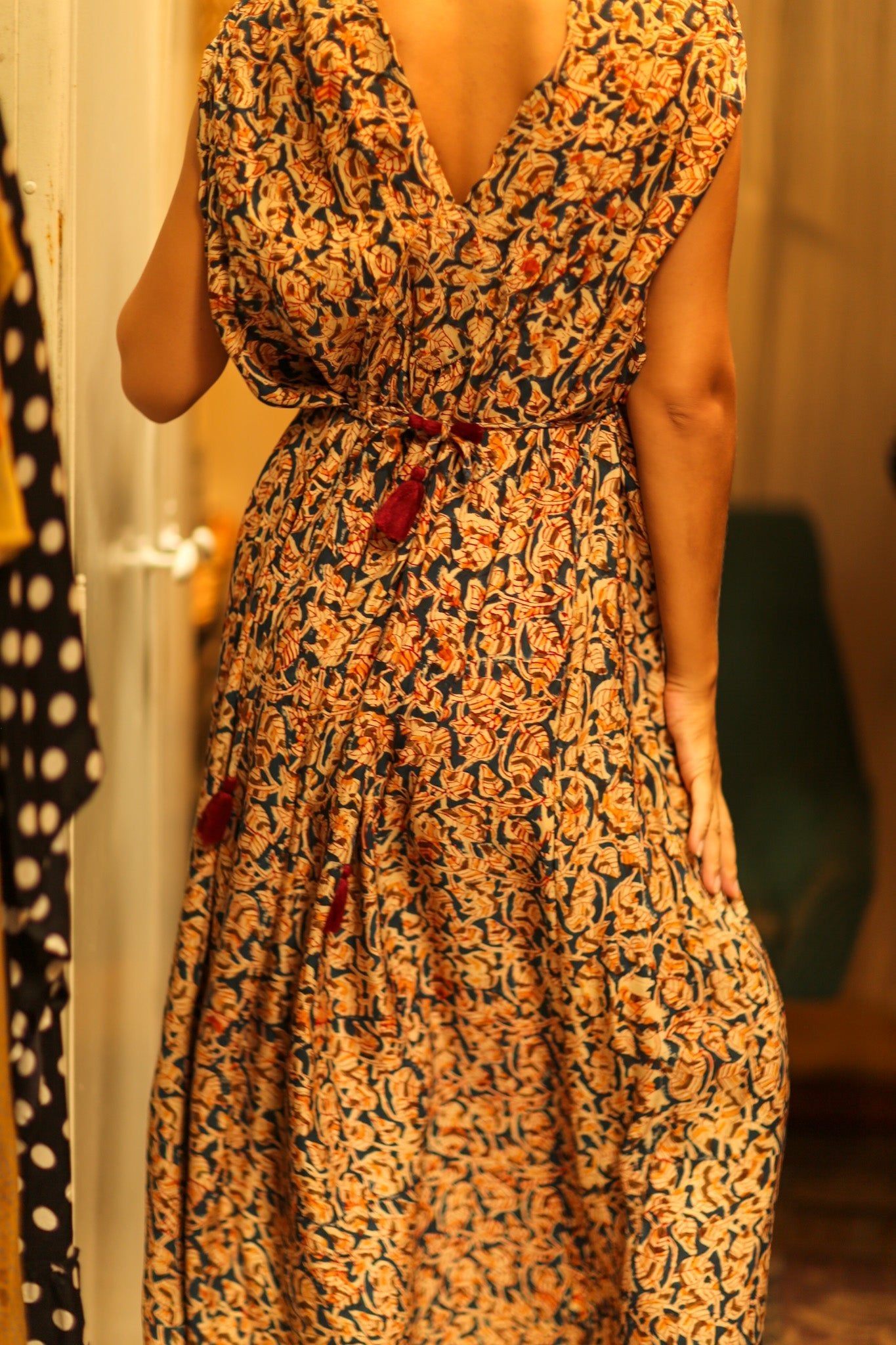 VICTORIA SILK DRESS LEAFY BLUE - BANGKOK TAILOR CLOTHING STORE - HANDMADE CLOTHING