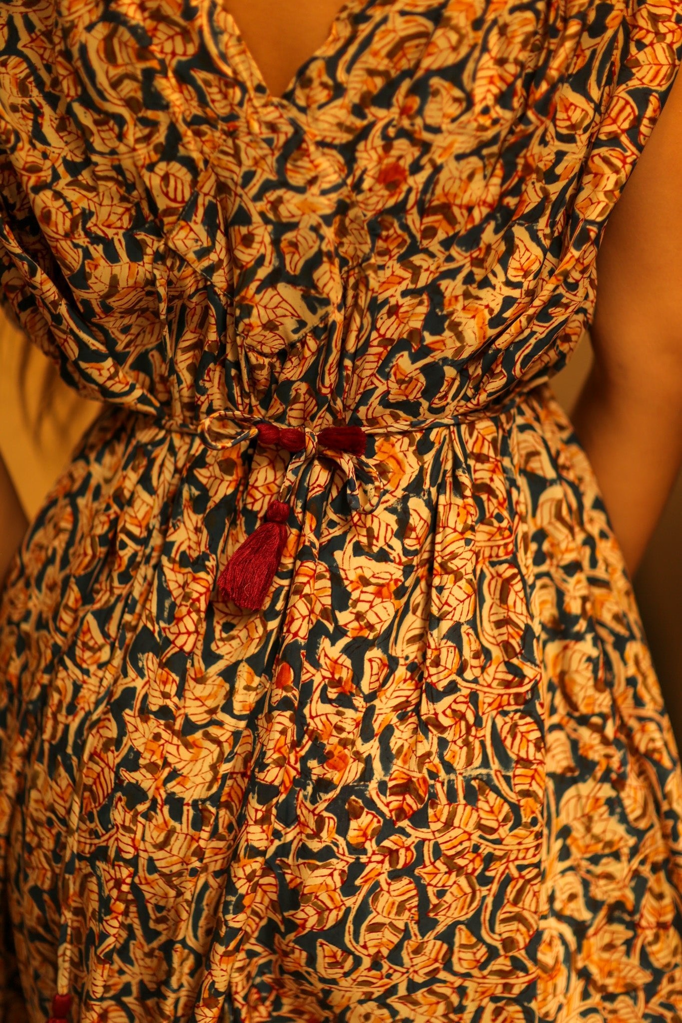 VICTORIA SILK DRESS LEAFY BLUE - BANGKOK TAILOR CLOTHING STORE - HANDMADE CLOTHING