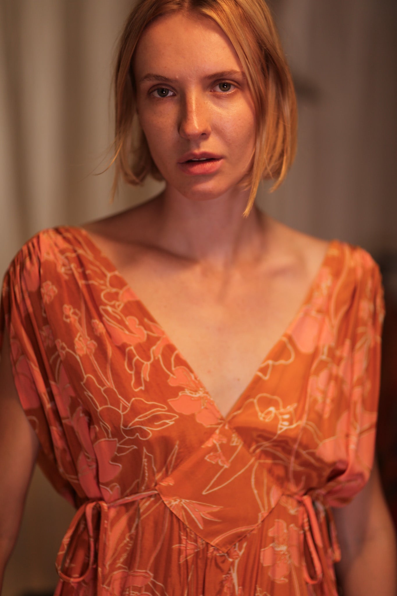 VICTORIA SILK DRESS ORANGE FLOWER - BANGKOK TAILOR CLOTHING STORE - HANDMADE CLOTHING