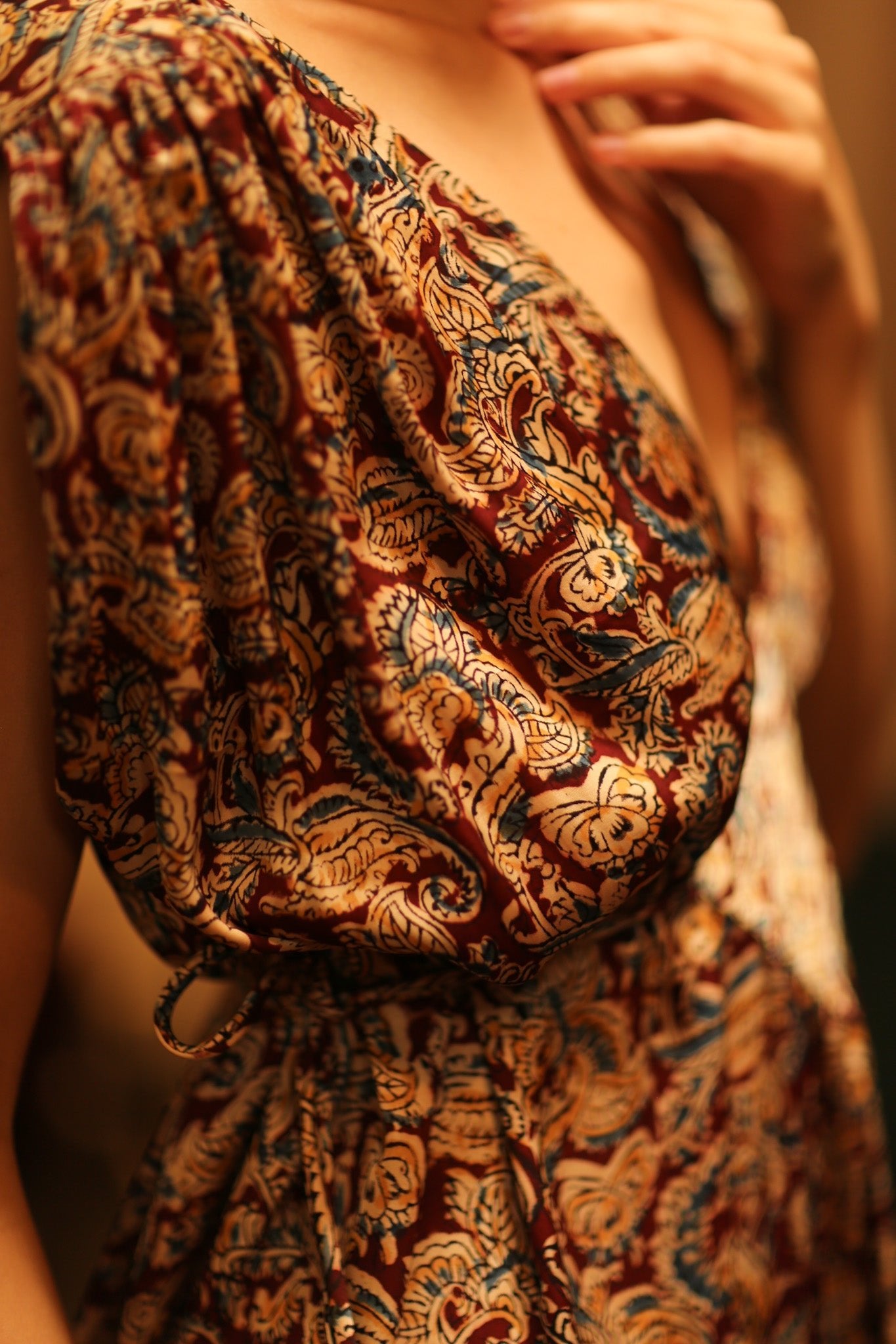 VICTORIA SILK DRESS PAISLEY BURGUNDY - BANGKOK TAILOR CLOTHING STORE - HANDMADE CLOTHING