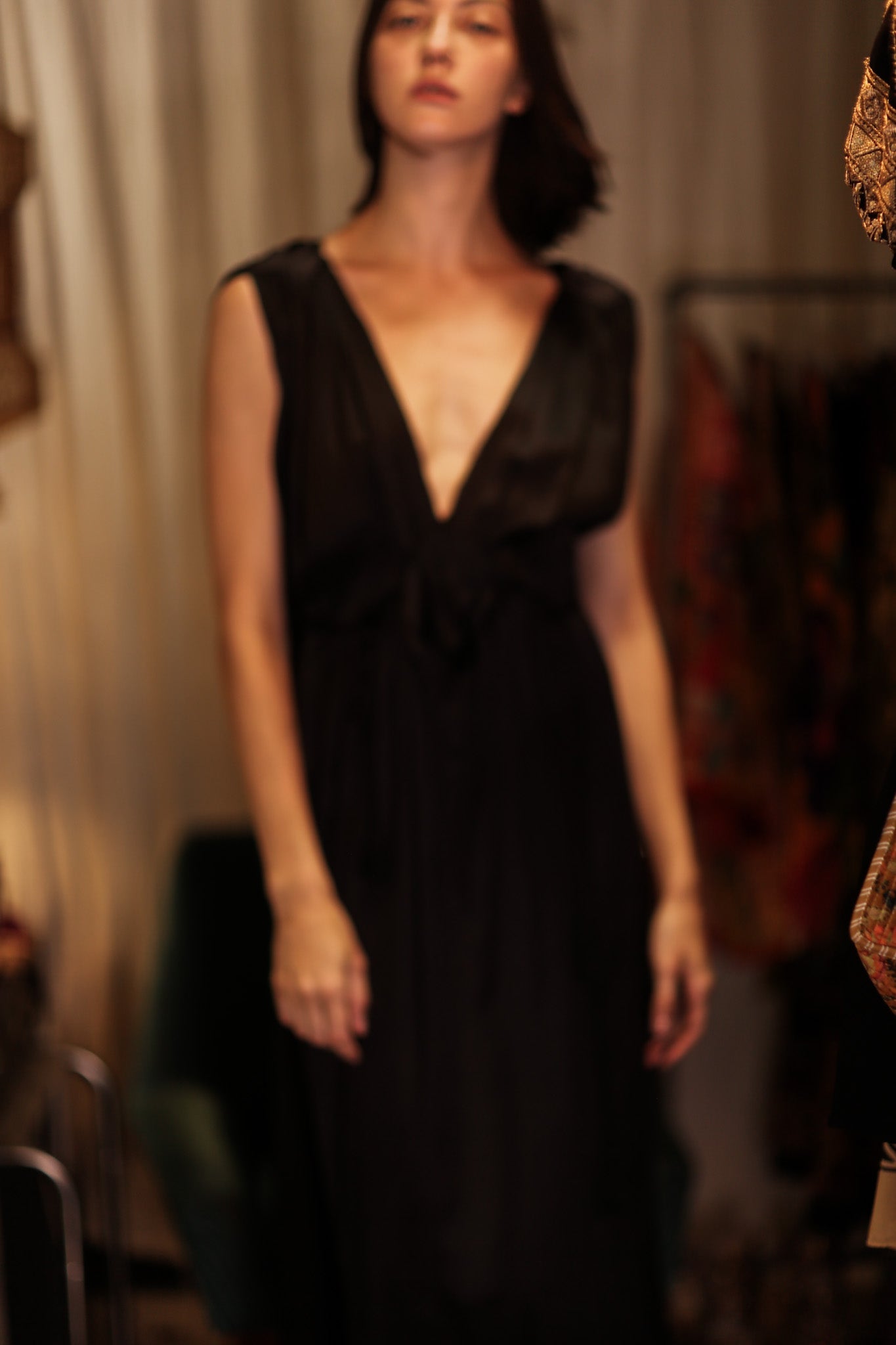 VICTORIA SILK DRESS PITCH BLACK - BANGKOK TAILOR CLOTHING STORE - HANDMADE CLOTHING