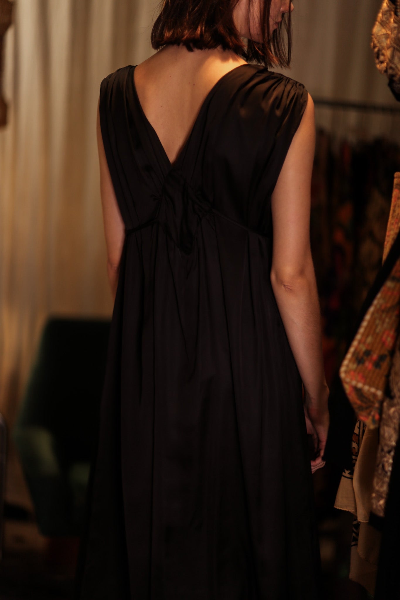 VICTORIA SILK DRESS PITCH BLACK - BANGKOK TAILOR CLOTHING STORE - HANDMADE CLOTHING