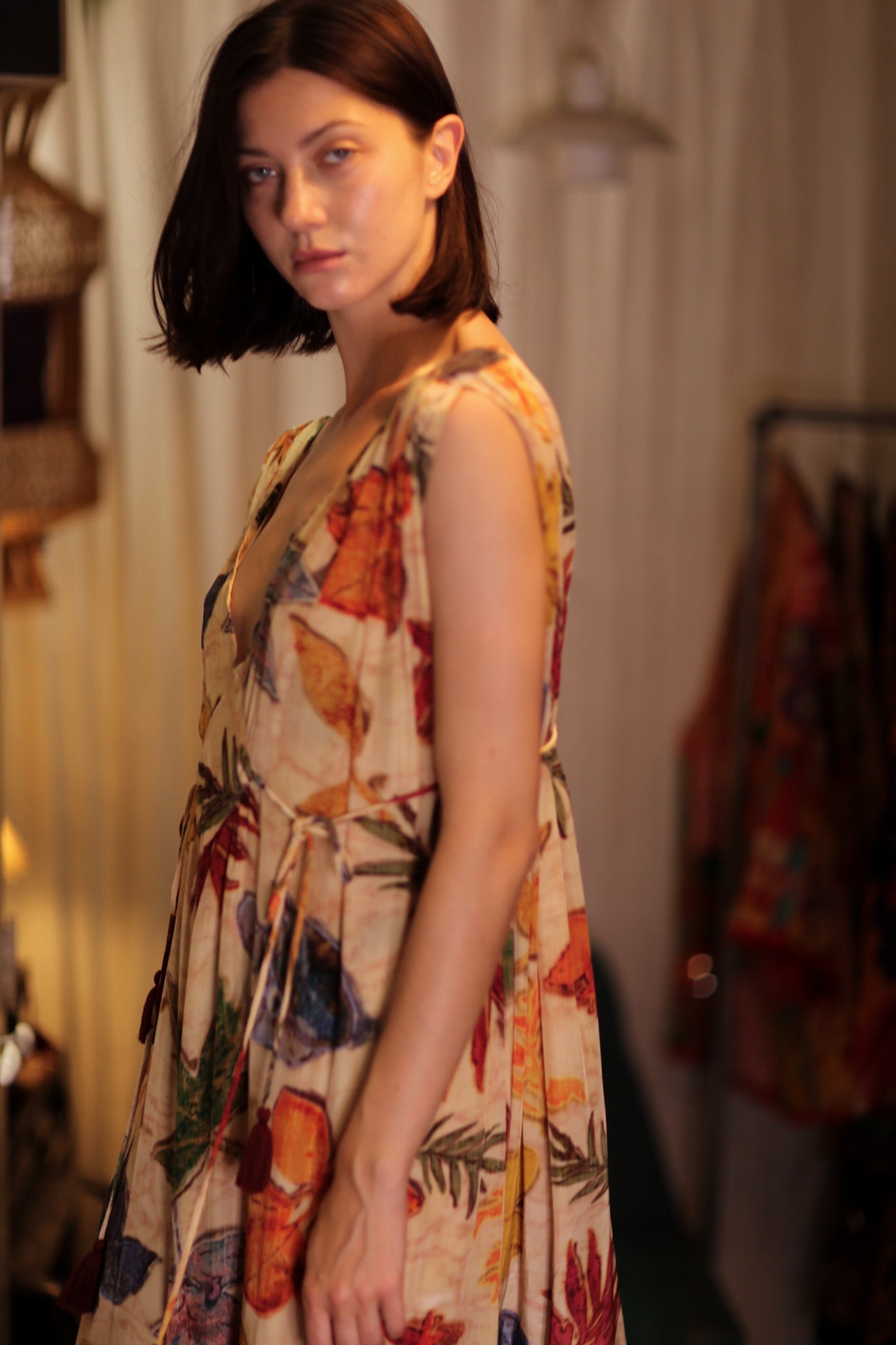 VICTORIA SILK DRESS PRESSED FLOWERS - BANGKOK TAILOR CLOTHING STORE - HANDMADE CLOTHING