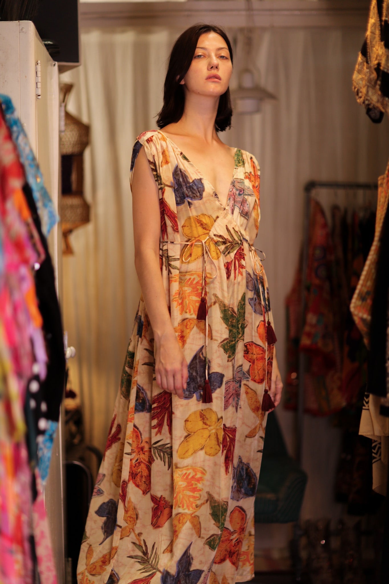VICTORIA SILK DRESS PRESSED FLOWERS - BANGKOK TAILOR CLOTHING STORE - HANDMADE CLOTHING