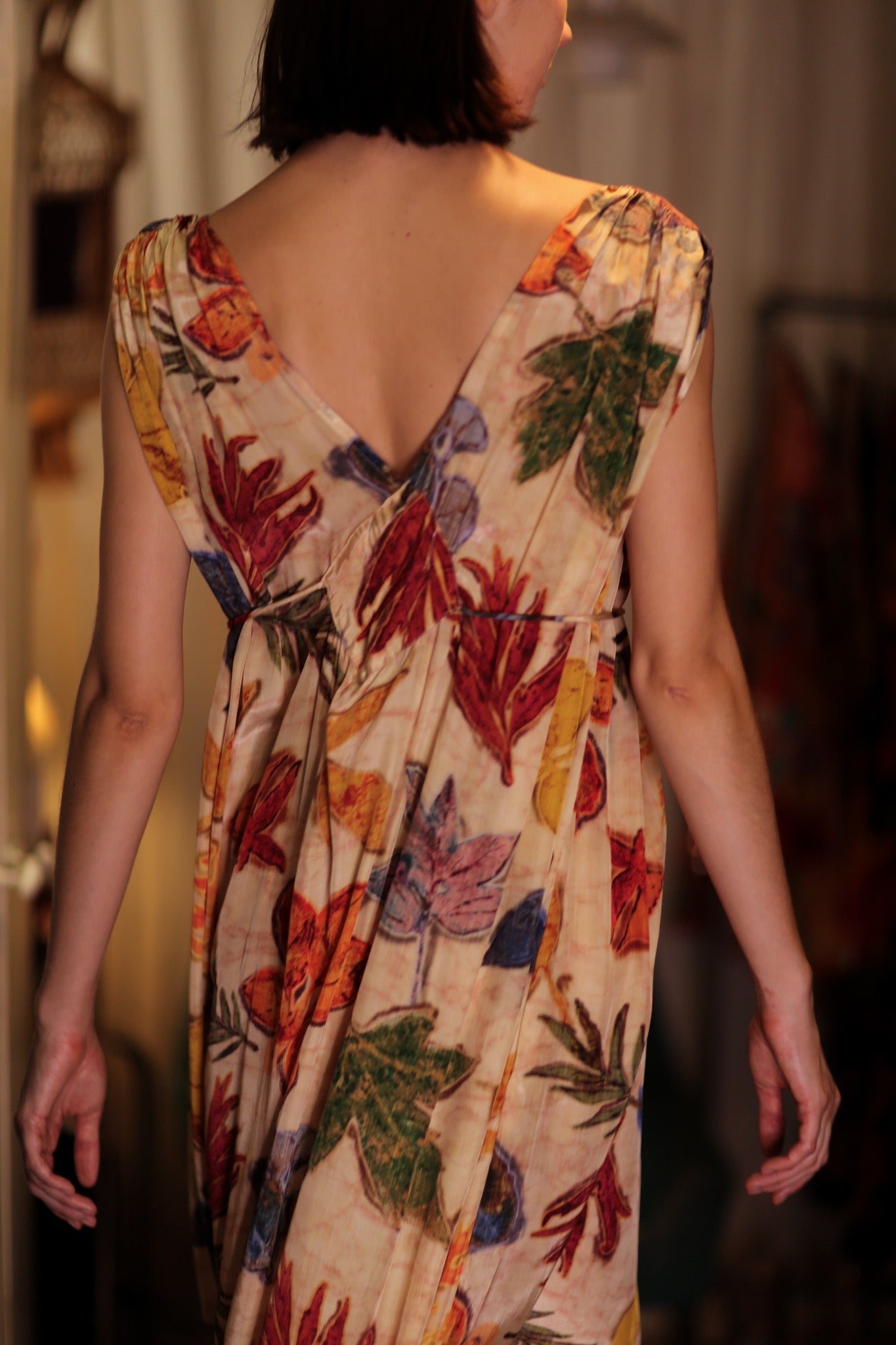 VICTORIA SILK DRESS PRESSED FLOWERS - BANGKOK TAILOR CLOTHING STORE - HANDMADE CLOTHING