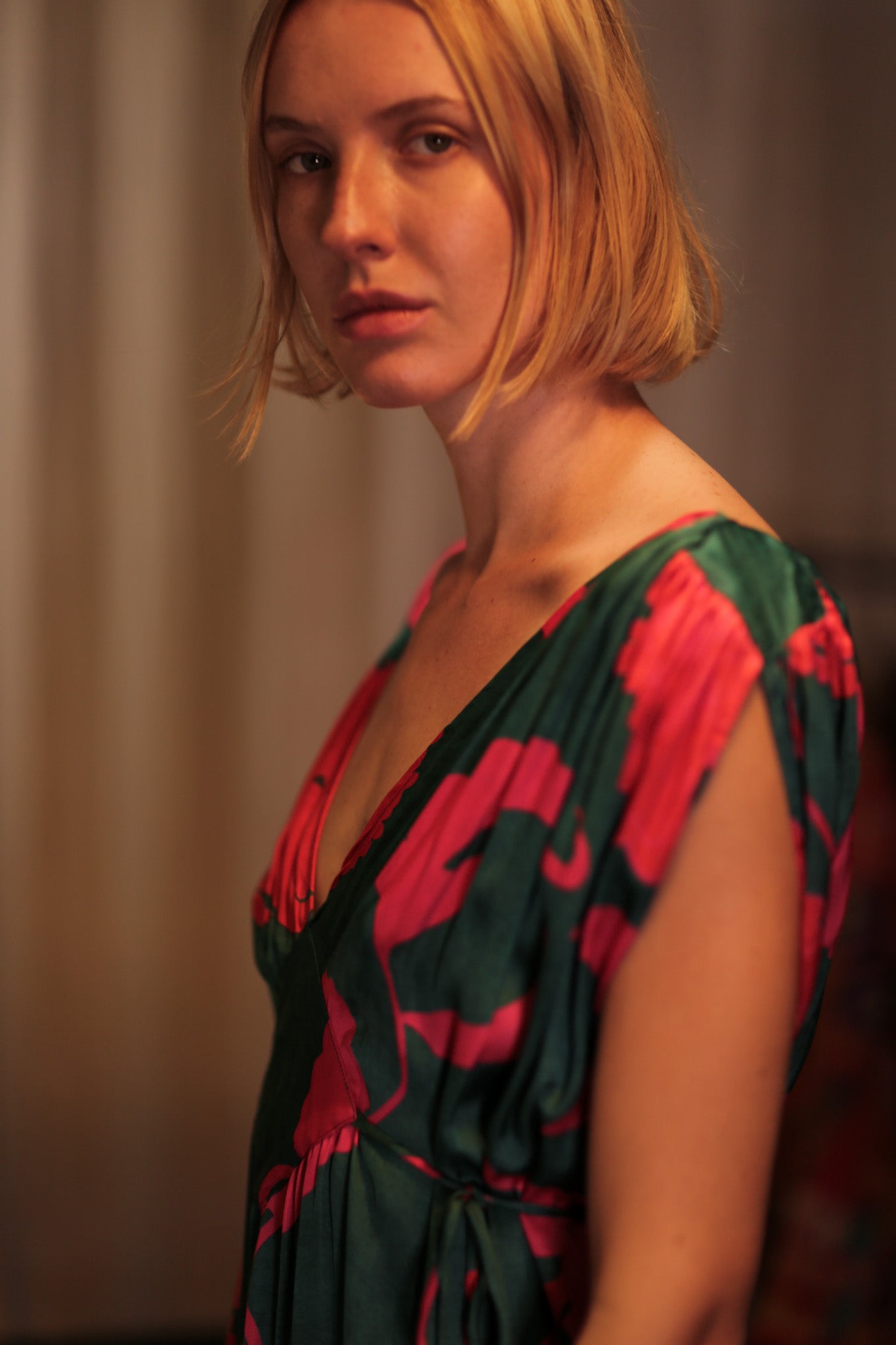 VICTORIA SILK DRESS VERMILION VINES - BANGKOK TAILOR CLOTHING STORE - HANDMADE CLOTHING