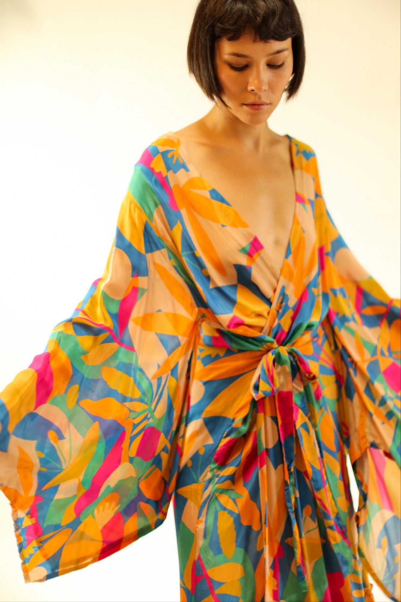 XL HAND BLOCK SILK KIMONO TYLET - BANGKOK TAILOR CLOTHING STORE - HANDMADE CLOTHING